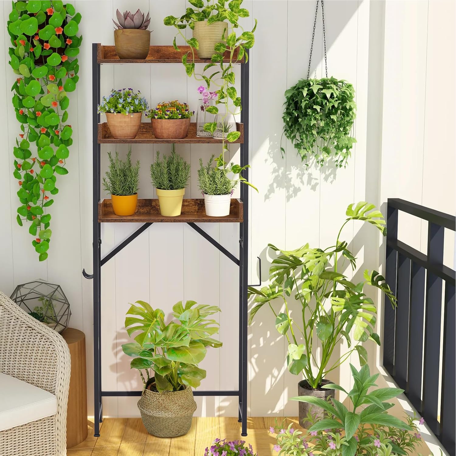 GAOMON Over The Toilet Storage, 3 Tier Bathroom Organizer Shelf, Bathroom Organizer, Freestanding Space Saver with Toilet Paper Holder, Multifunctional Over The Toilet Rack, Vintage