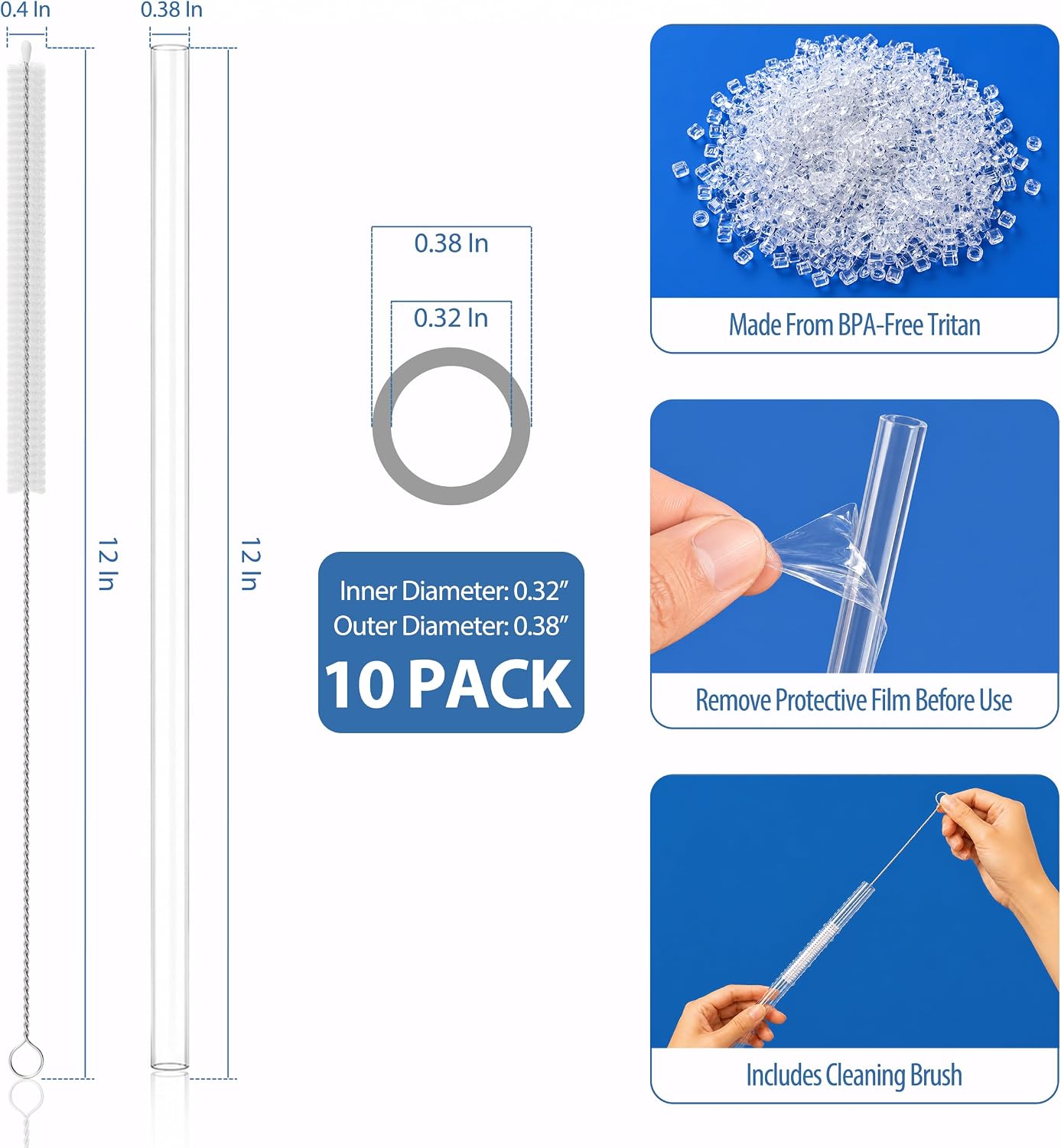 10 Pack Replacement Straws for 40oz 30oz Stanley Quencher Tumbler