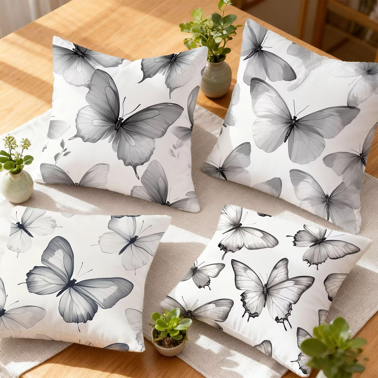 Gris Funda Cojin 60x60 Mariposa Funda Almohada 60x60 Cojines Sofa Súper Suave Fundas Cojines Decorativos Fundas Almohadas 4 Piezas Cervicales y Cuello, para Hogar Sofa Cama Salon Decoracion E - 909
