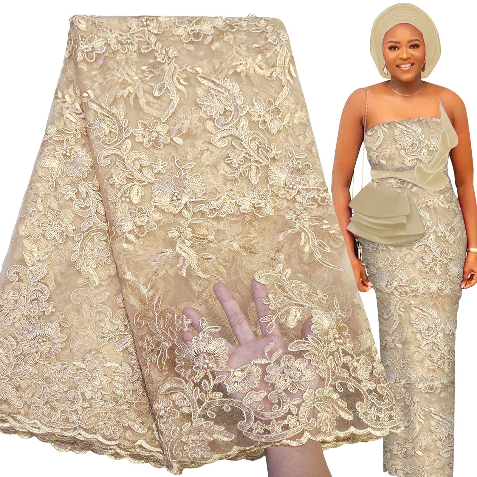 chinese dress ladies Bestway Lace African Lace Fabric Nigerian Corded Embroidered Fabric with  Beads French Net Lace Fabric for Wedding Party Asoebi Style Dress 5  Yards(Gold) : Buy Online at Best Price in KSA -