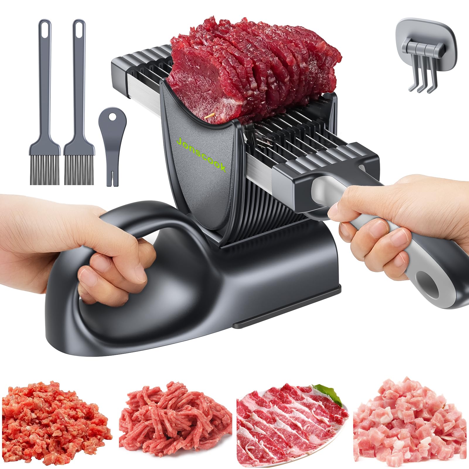 Manueller Fleischschneider für frisches rohes Fleisch (mit stabilem Griff), Mahlzeitvorbereitung für die Woche, verstellbare Dicke 2 mm oder 4 mm, 17 Klingen erhalten 18 frische Fleischschneider