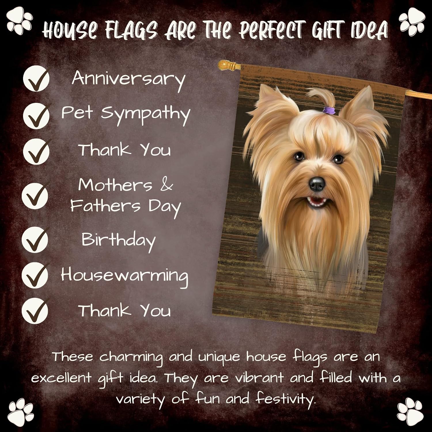 Rustic Yorkshire Terrier Dog House Flag - Outdoor Double Sided Pet Portrait Weather Resistant Premium Quality Home Decorative Flags - 100% Polyester 29"w x 43"h, HFLG55155