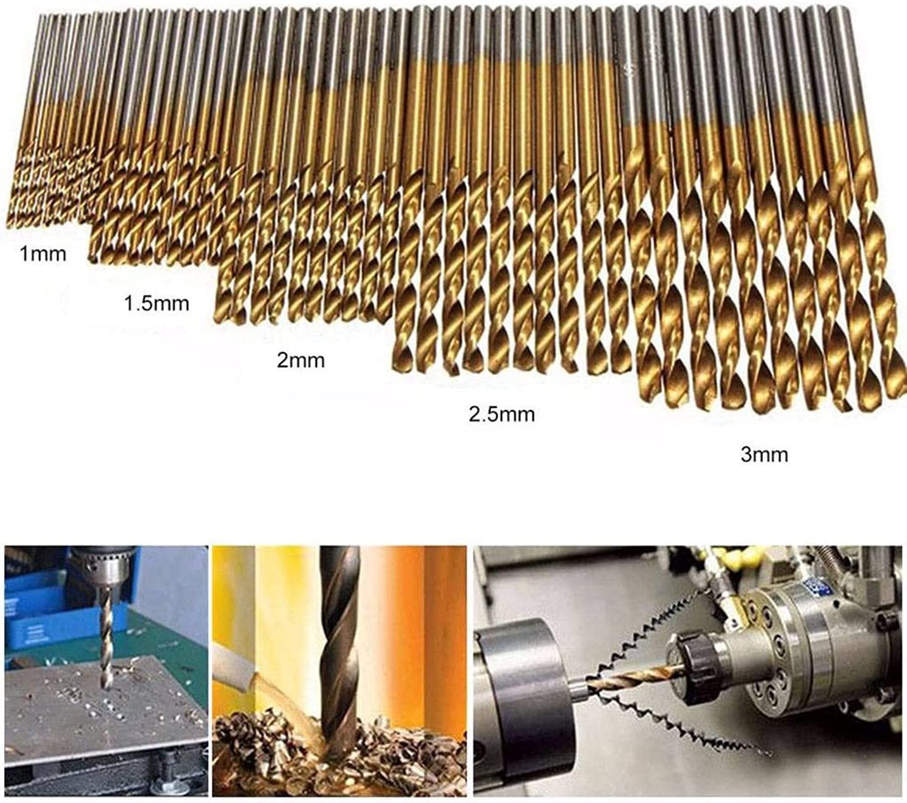 50 sztuk wierteł spiralnych ze stali szybkotnącej 1,0/1,5/2,0/2,5/3,0 mm zestaw tytanowy 3 powlekane HSS narzędzia do obróbki drewna ręczne