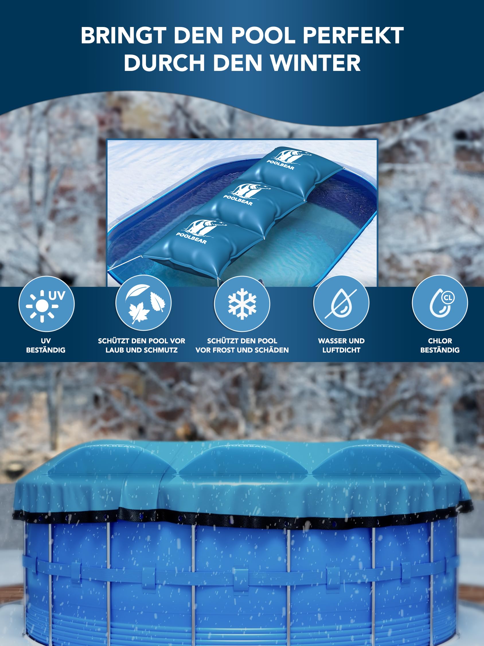 PoolBear 3 x Swimming Pool Cushion Winter 120 x 120 cm XXL I Pool Air Cushion with Double Seam Includes Repair Kit I Wintering Frost Protection Cushion Pool Cushion