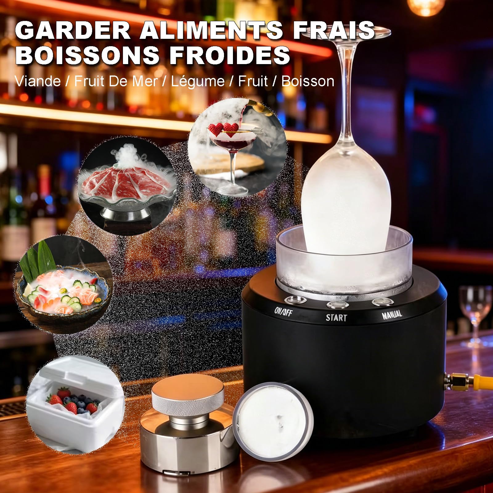 Machine à Glace Carbonique 2-en-1 pour Bars, Restaurants – Glace Carbonique 20-30g en 12-17s à la Demande – Pas de Stockage Nécessaire
