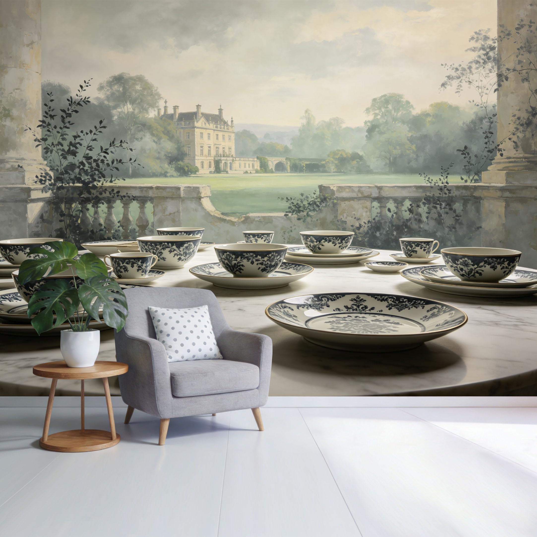 Custom Size Wall Mural Elegant Manor Garden Landscape with Classical Architecture Balcony View SelfAdhesive Wall Fabric Removable Wallpaper for Home Office Decor