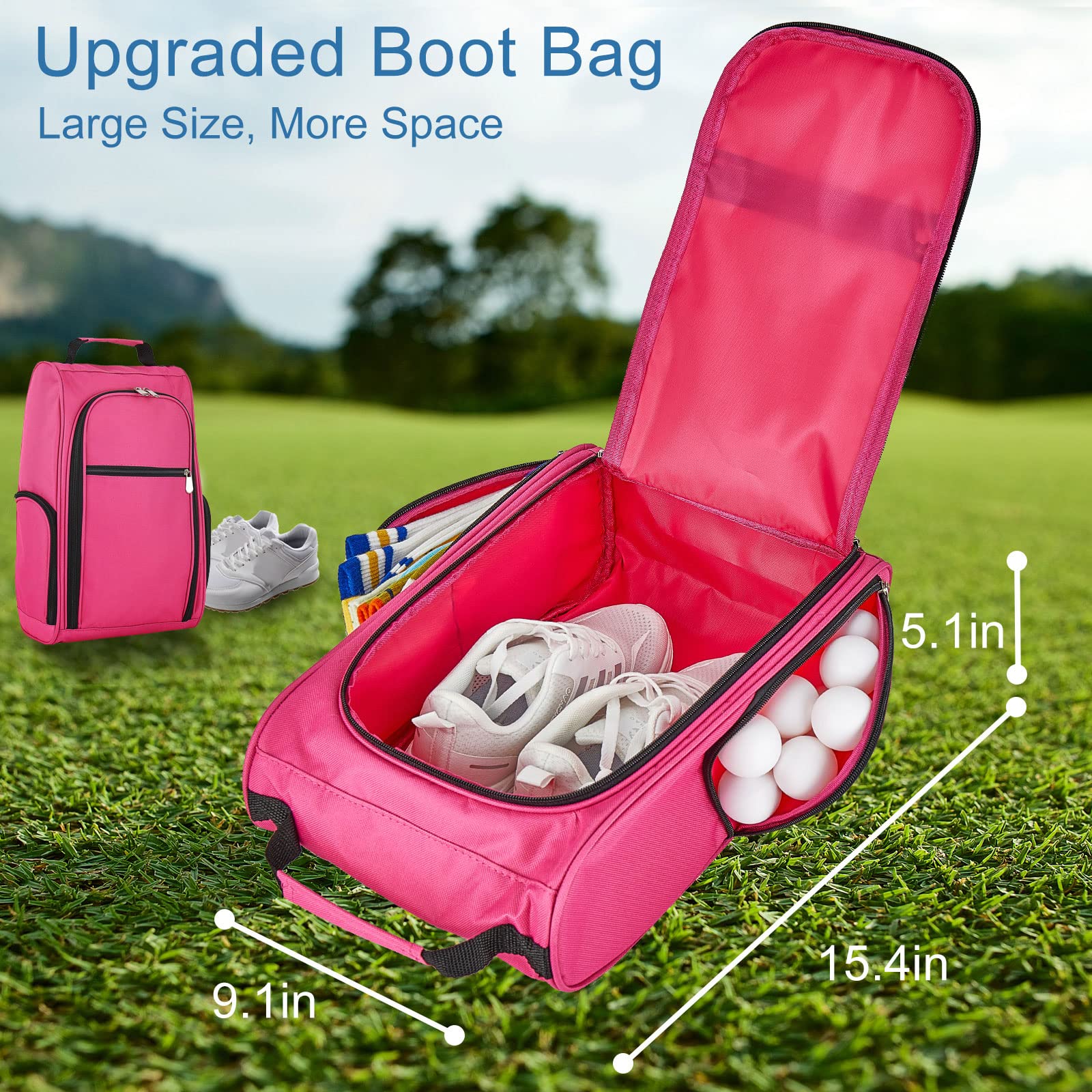 Bolsa de fútbol mejorada, bolsa de golf de primera calidad con 2 bolsillos con cremallera, bolsa de rugby para caminar, viajes, almacenamiento, hombres, mujeres, niños, regalo, Pink, Bolsa de zapatos