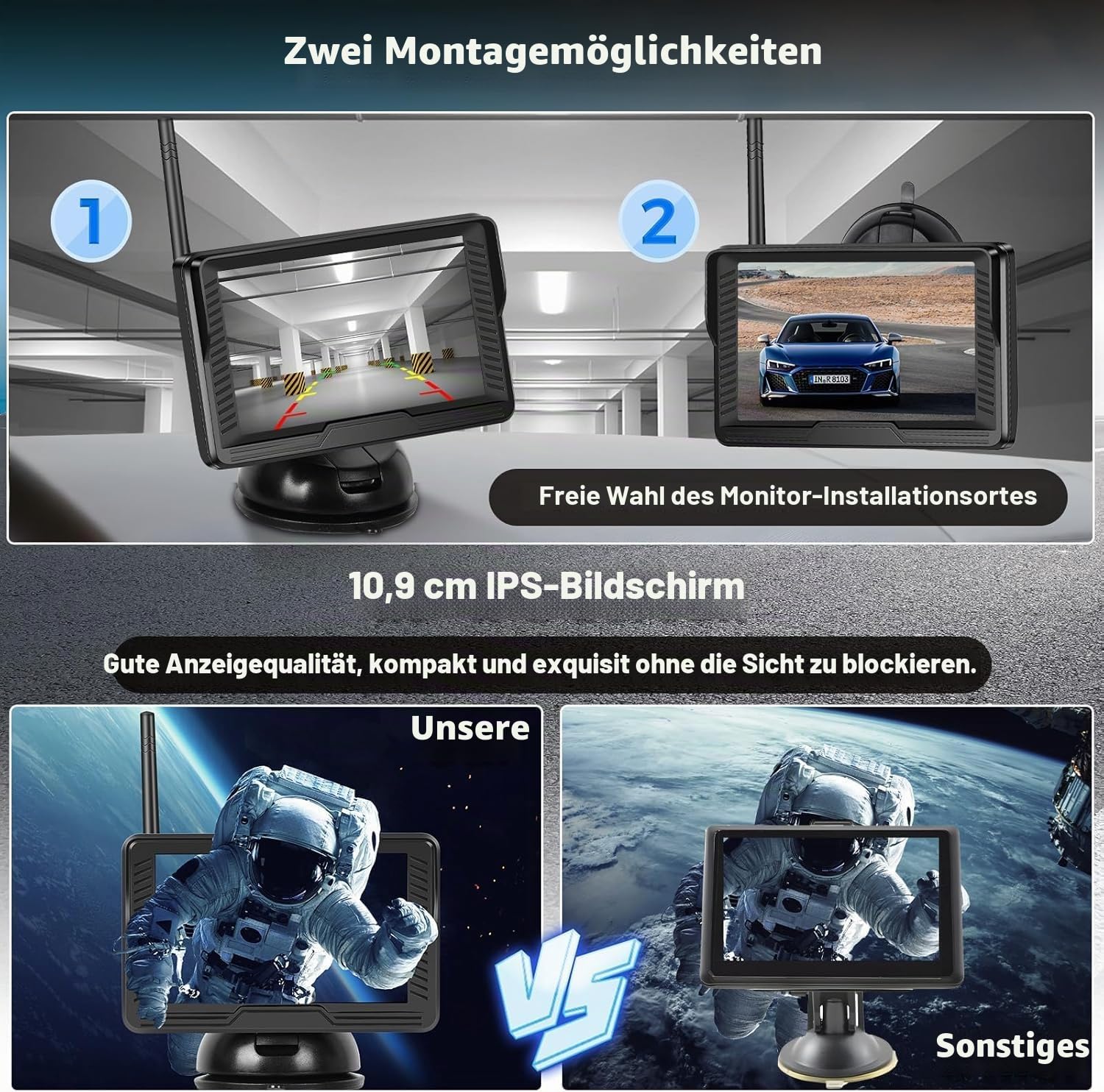 Wireless Digitales drahtloses Rückfahrkamera Kit mit 4,3" IPS-Bildschirm Nachtsicht IP69 wasserdichte Rückfahrkamera mit Weitwinkel für Vans, Trucks, Camping Cars, RVs