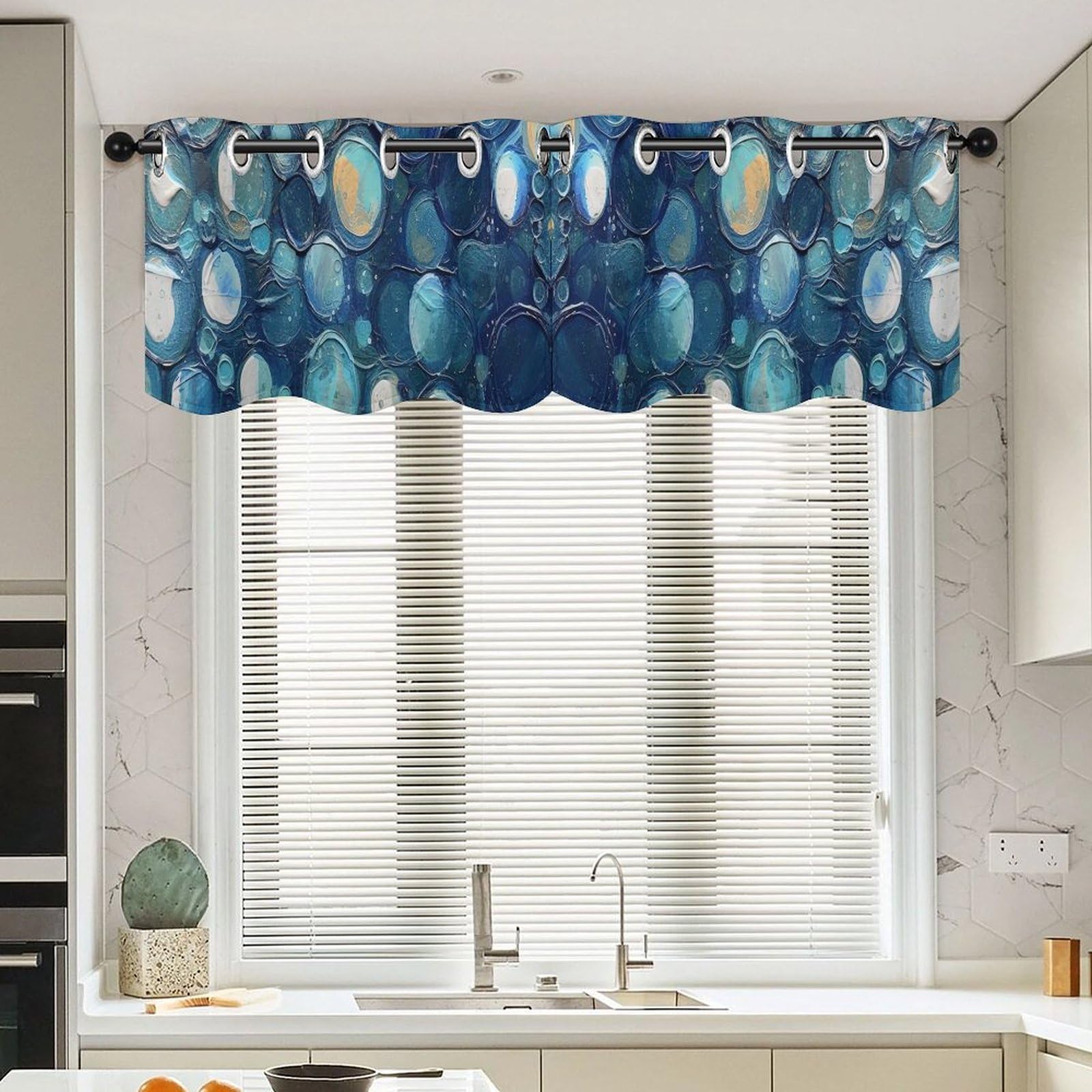 Cenefas abstractas para ventanas de cocina y baño en un pack doble de tonos azules