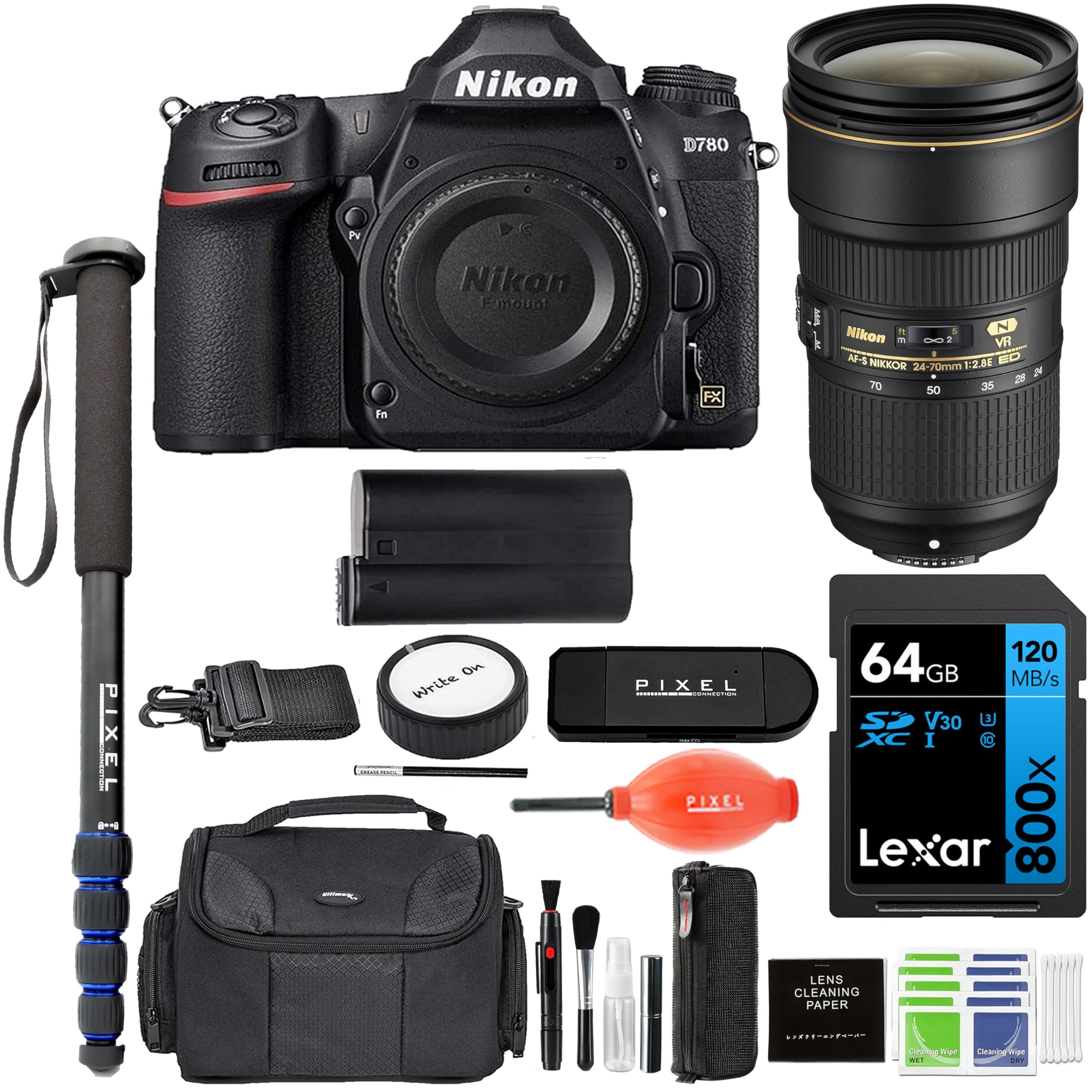 Nikon D780 24.5MP FX-Format DSLR Camera (Body Only) (1618) with Nikkor 24-70mm Advanced Accessory and Travel Bundle (USA Authorized Manufacturer Warranty)
