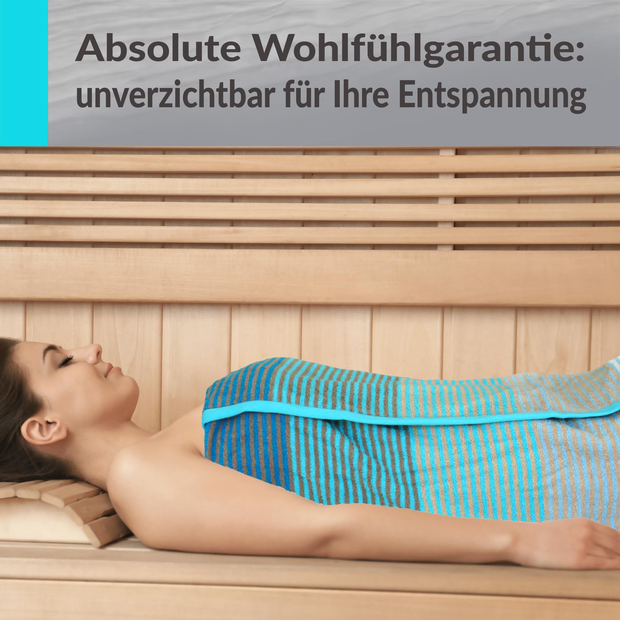 Lashuma Saunatuch Blau - Türkis, Helsinki großes Handtuch für die Sauna, XXL Badetuch aus 100% Baumwolle 85x200 cm