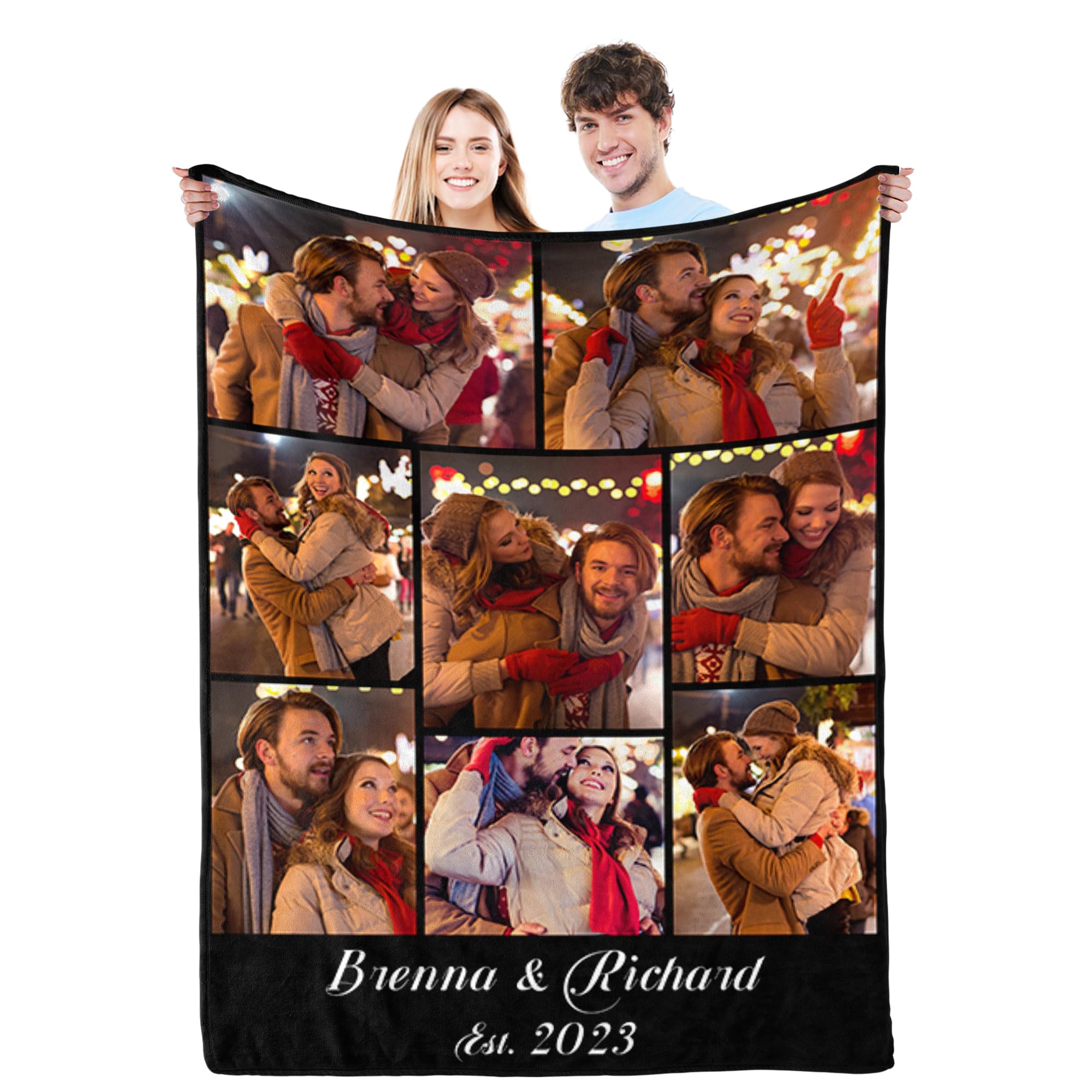 Gemuniya Personalized Valentine's Gifts for Couples, Custom Photo Blankets for Boyfriend Girlfriend with & Name Date, I Love You Birthday Wedding for