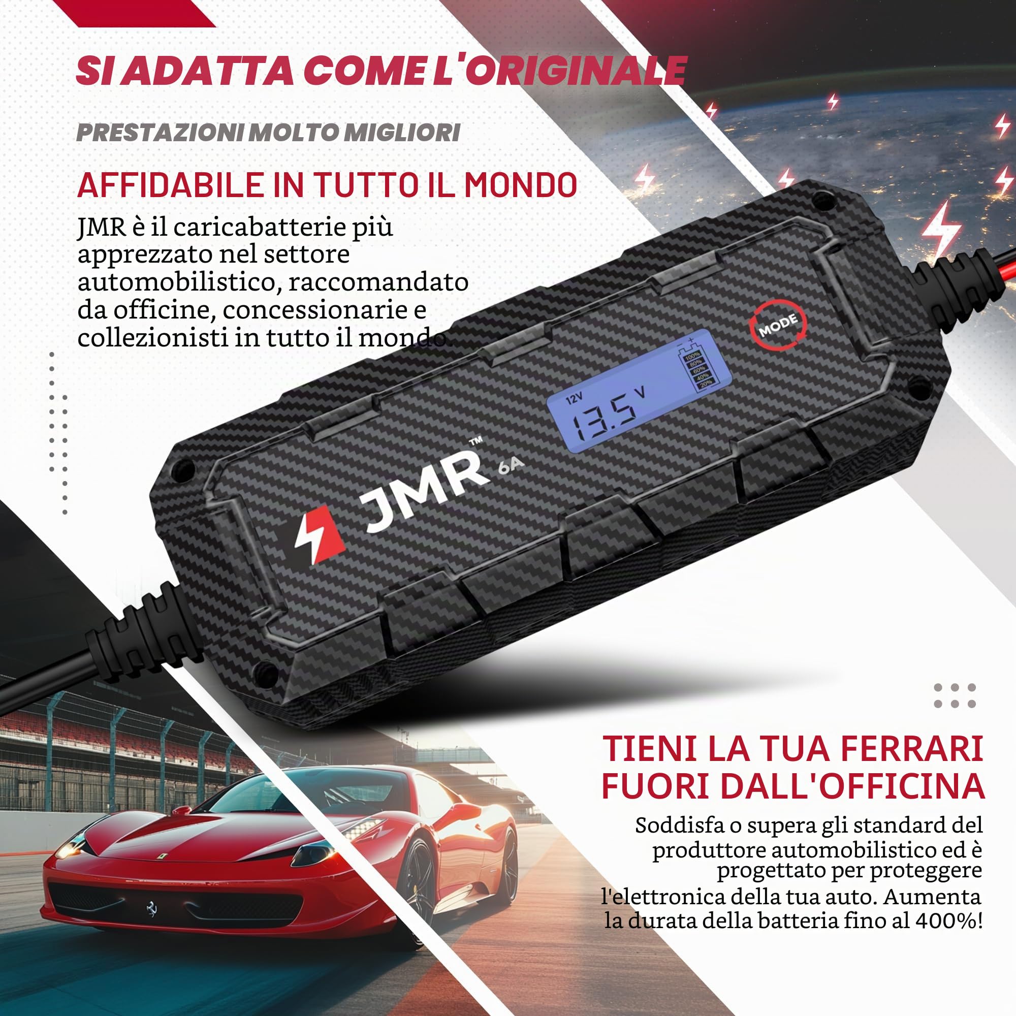 JMR Battery Charger for Ferrari 458 California F12 FF 599 612 F430 Trickle Charger Conditioner Maintainer (4-Pin Port, No Lithium Mode)