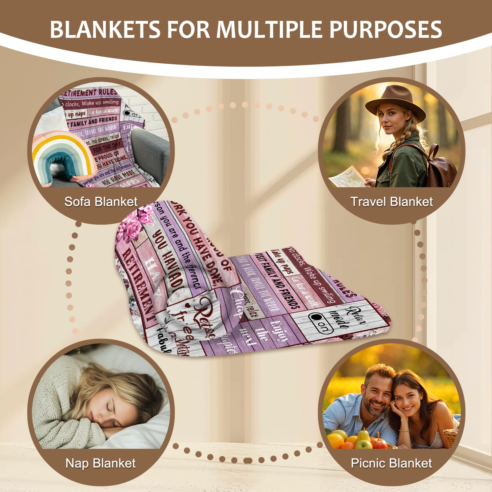 Retirement Gift for Women Men, Happy Retirement Blanket, Women's Retirement Gift for Women Men, Happy Retirement Blanket, Women's