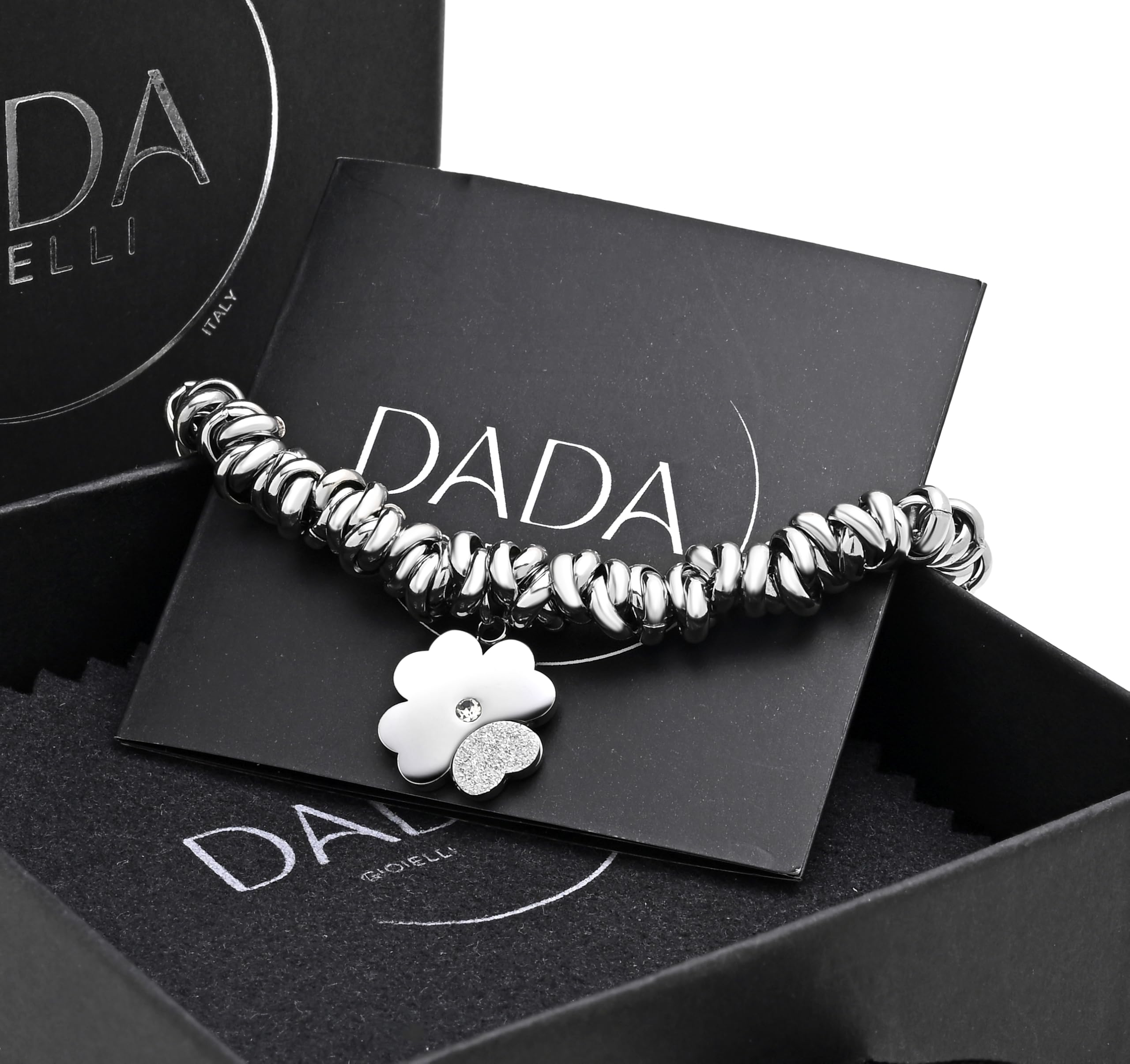 Dada Gioielli - Bracciale Donna Anelli Intrecciati a Nodino con Ciondolo Portafortuna - Acciaio Inossidabile Nickel-Free - Idea Regalo Amica Speciale Sorelle Mamma