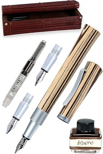 Newood plumines de caligrafía Set en bambúCaja 8Mm 18mm tinta Botella con interfaz de convertidor de tinta café