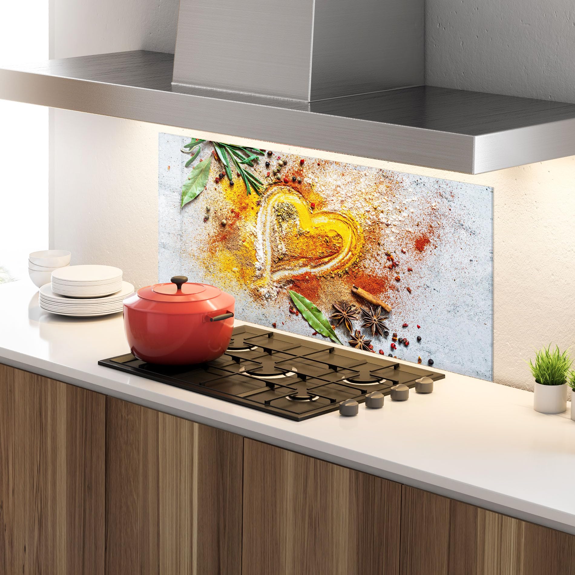 Crédence De Cuisine En Verre Trempé 60x60 Cm | Impression Épices Sur Bois | Protection Contre Les Éclaboussures | Installation Facile Au Silicone