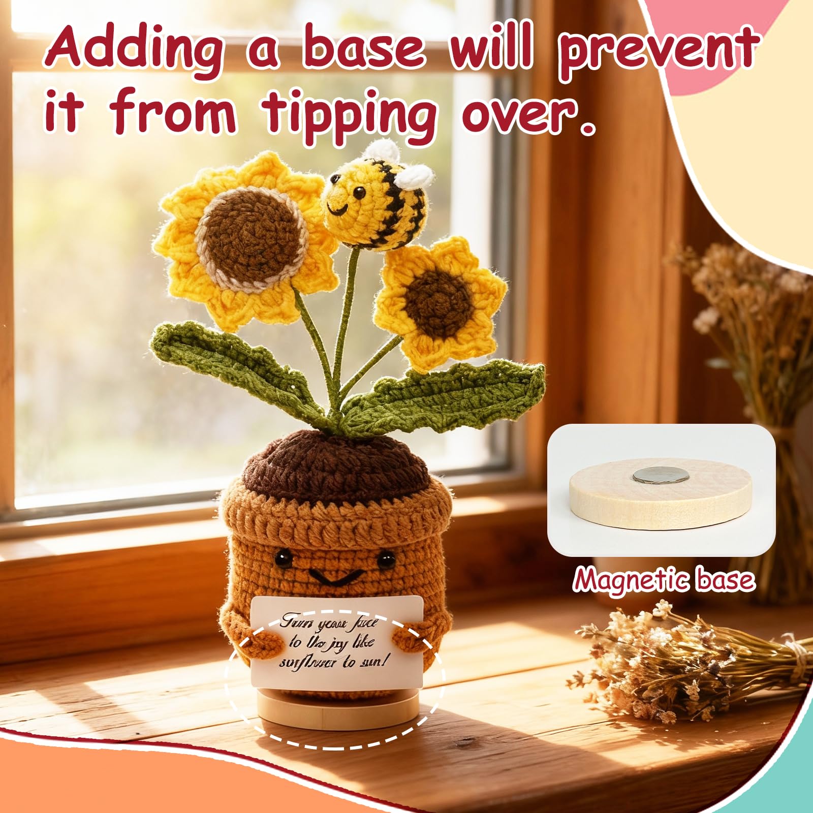 Sunflower Crochet Gift for Mom Women, Mother's Day Handmade Emotional Support Crochet Flower for Desk Decor, Cute Spring Sunflower Gifts for Teacher, Coworker,Friend, Birthday