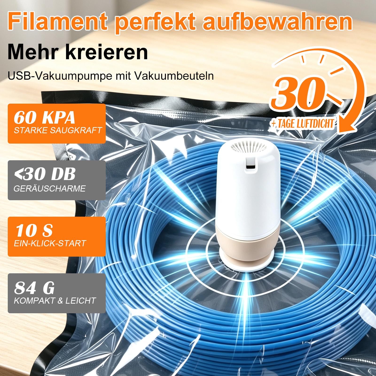 iPalamila 3D Filament Vakuumbeutel Kit mit Auto Pumpe,20er Filament Aufbewahrung 32 * 32cm Verbesserter Saugnapf,Wiederverwendbar,für 3D Drucker Glühfaden Lagerung, Schutz Filament von Feuchtigkeit