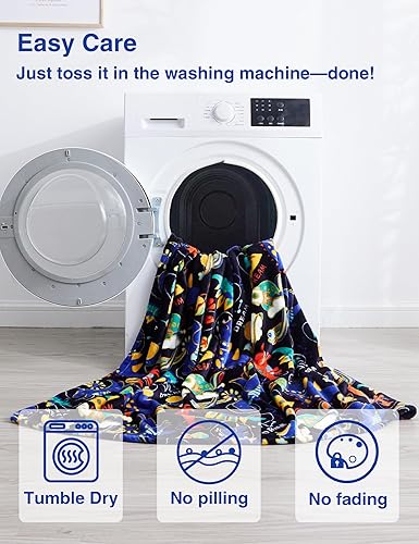 Miniatura 6 de ZonLi Manta de franela de vellón para niños, tamaño individual, 60 x 80 pulgadas, diseño de gato negro milagroso de mariquita azul, manta de felpa