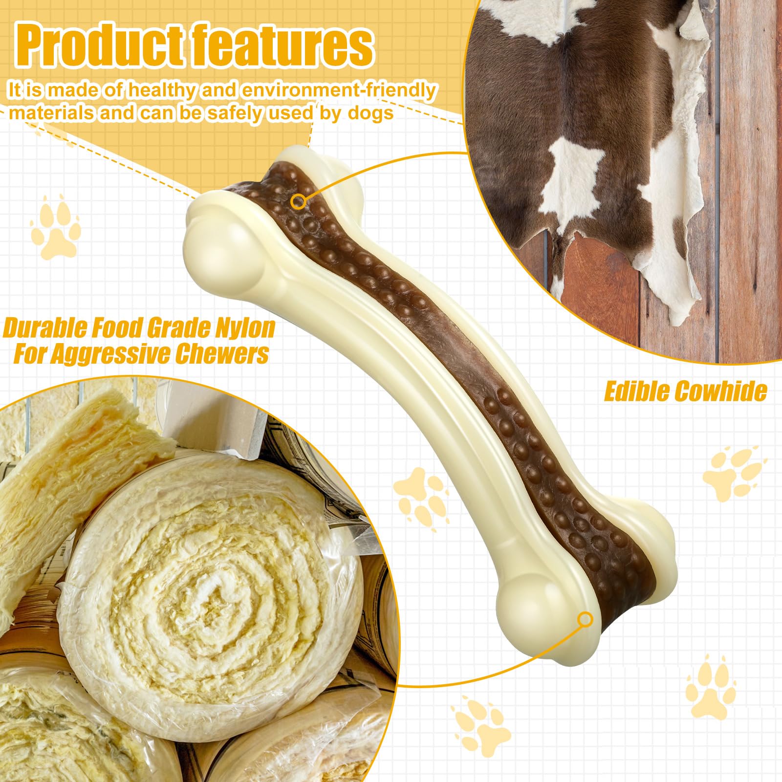 Sosation 10 juguetes masticables para perros para masticadores agresivos, huesos de perro de nailon con sabor a carne de res, juguetes de dentición para cachorros, huesos masticables para perros de
