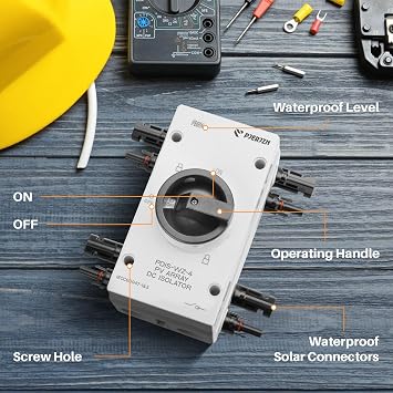 Solar Panel Disconnect Switch 4P 32A 1000VDC Isolator Switch PV System IP66 Waterproof - Ideal for Solar Power Outdoor Isolation Cut Off for Photovoltaic System Repair Replace(1000V 32Amps)