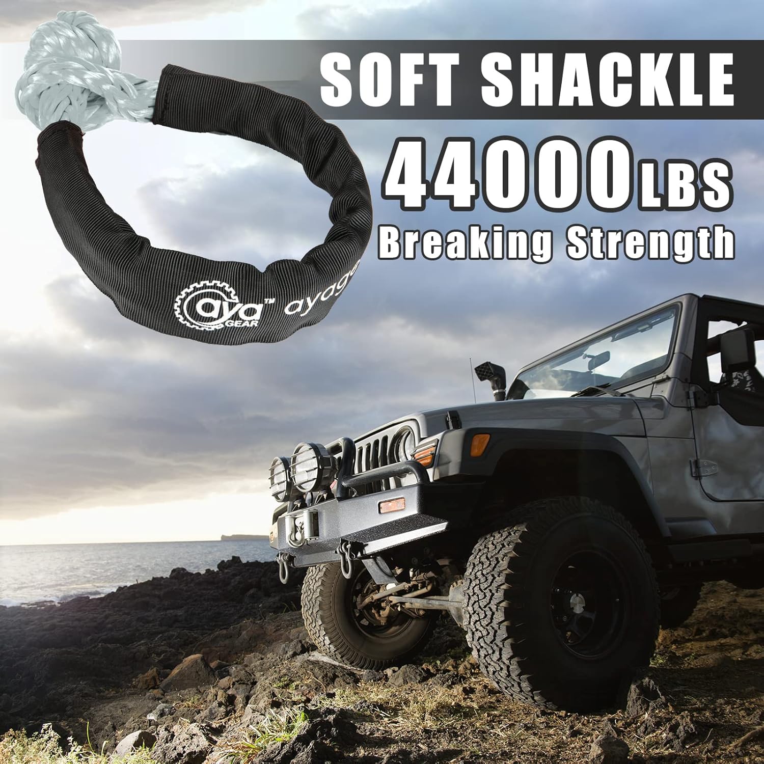 Soft Shackles 1/2" x 22", 44,000 lbs Synthetic Winch Recovery Rope Shackle with Protective Sleeves, Tow Strap Replacement for Jeep Truck SUV ATV UTV 4x4 Off-Road Vehicle Recovery (2 Pack, Silver Gray)
