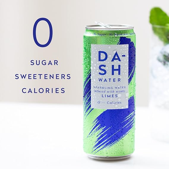 DASH Water Lime - 12 x Lime Flavoured Sparkling Spring Water - NO Sugar, NO Sweetener, NO Calories - Infused with Wonky Fruit (12 x 330ml cans)