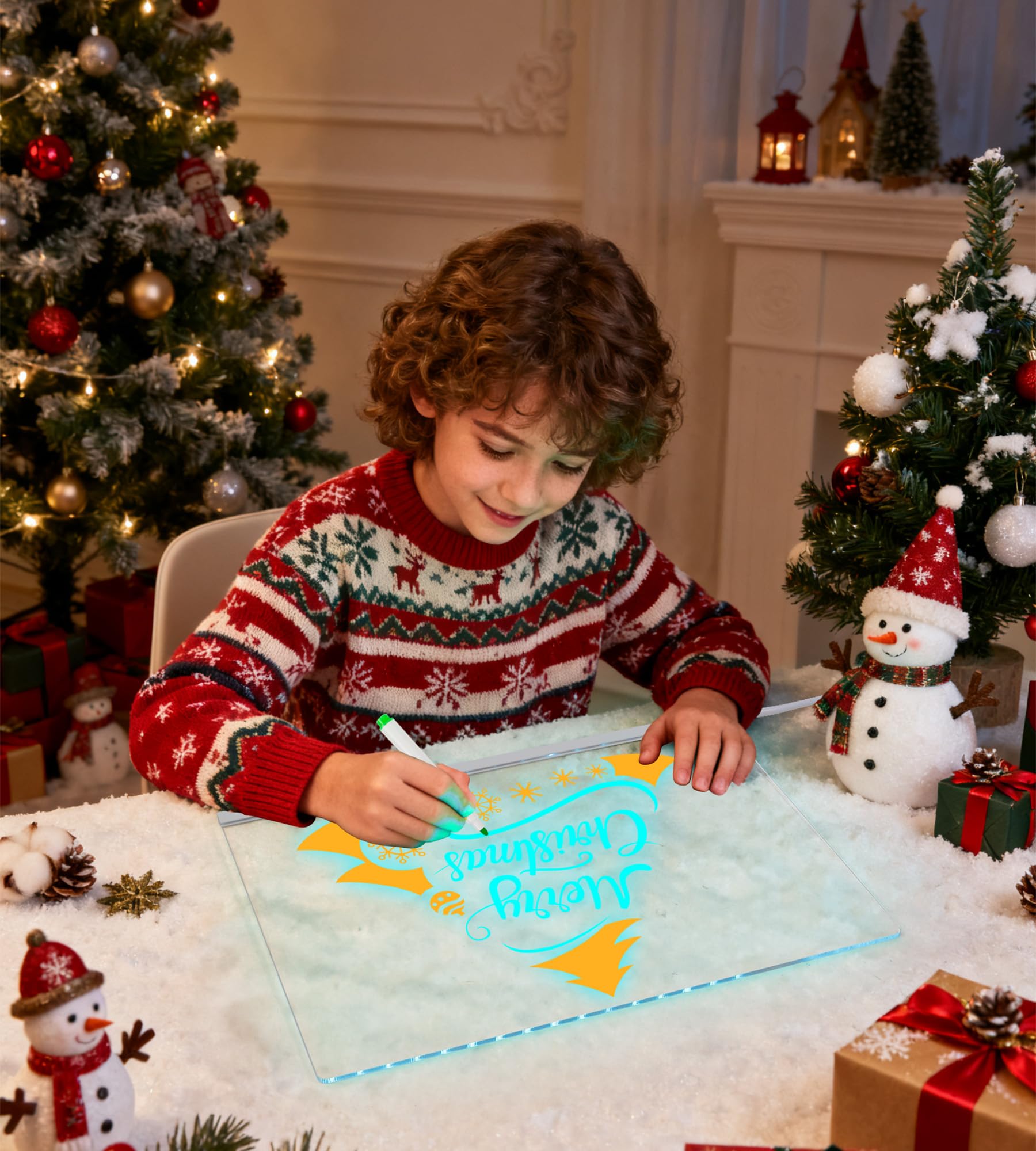 Lavagna LED per Appunti a Colori - Lavagna Luminosa da Disegno per Bambini in Acrilico con Pennarello a 7 Colori - Con Supporto, Cancellabile a Secco (30x20 cm) (7 Colori)
