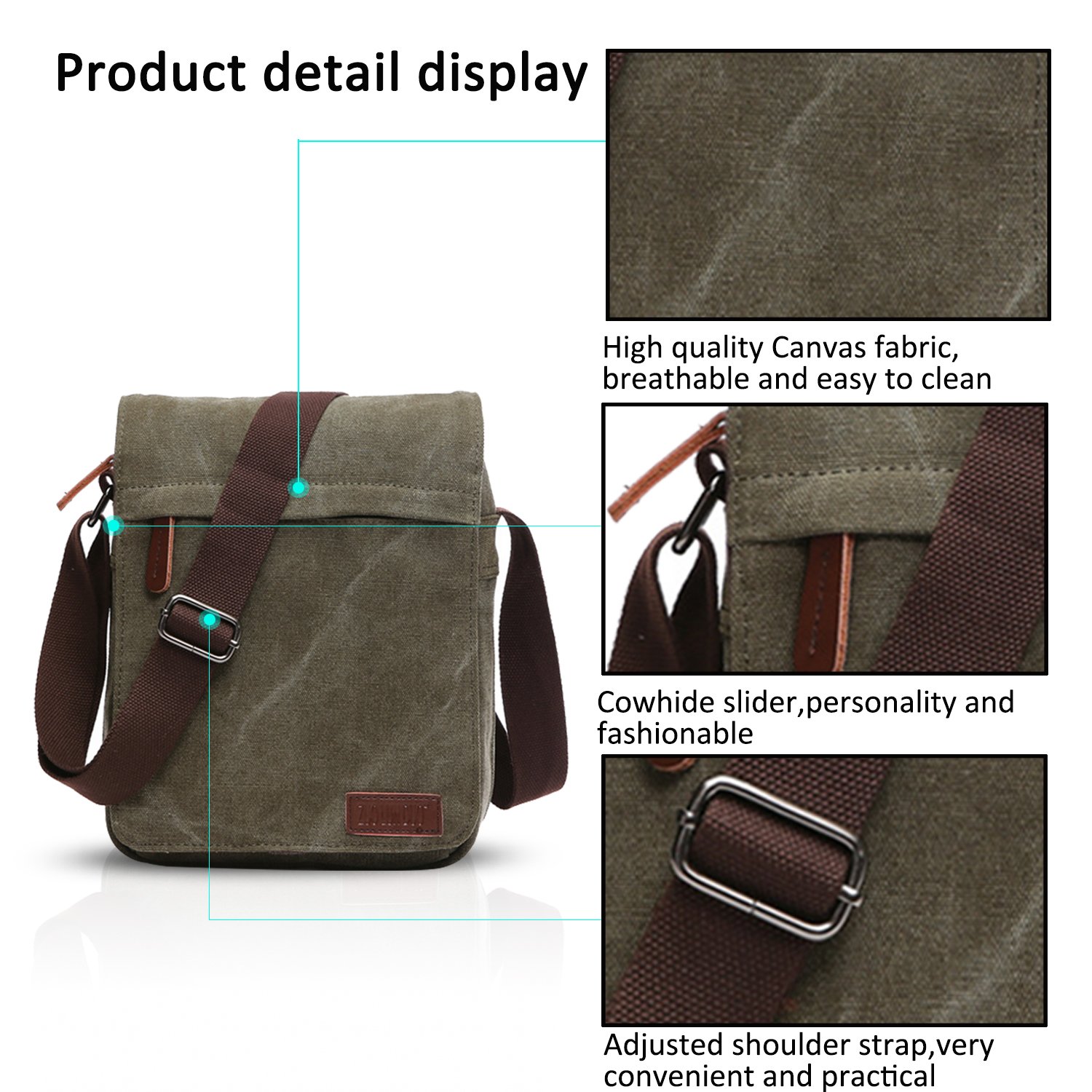 FANDARE New Borsa a Tracolla Uomo Affari Studente Viaggio Portatile Crossbody Bag Grande Capacità Multi-pocket Traspirante Tela