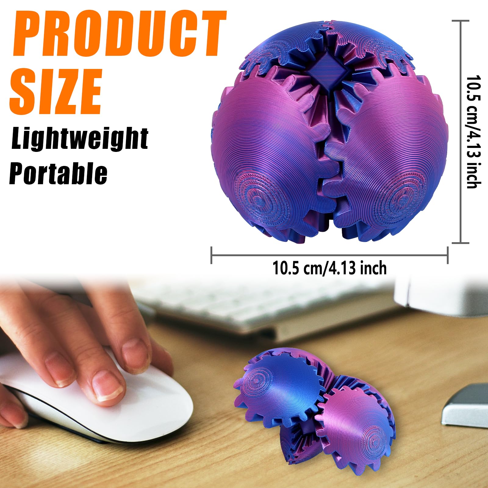 RZCOMP Gear Ball Fidget Toys,3D Printed Gear Ball Sphere Fidget Toys for Stress Relief Anxiety,Gift for Kids and Adults - Image 3