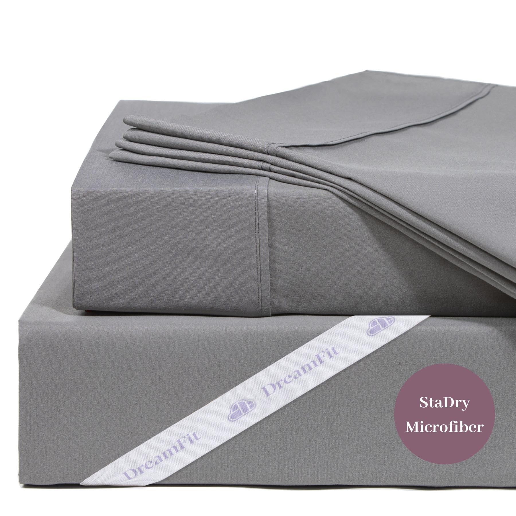 DreamFit DreamComfort Microfiber StaDry Technology Cooling Bed Sheets with Elastic Corner Straps for Extra Deep Pocket up to 20 inch Crafted in USA Gray Sheet Set Twin XL