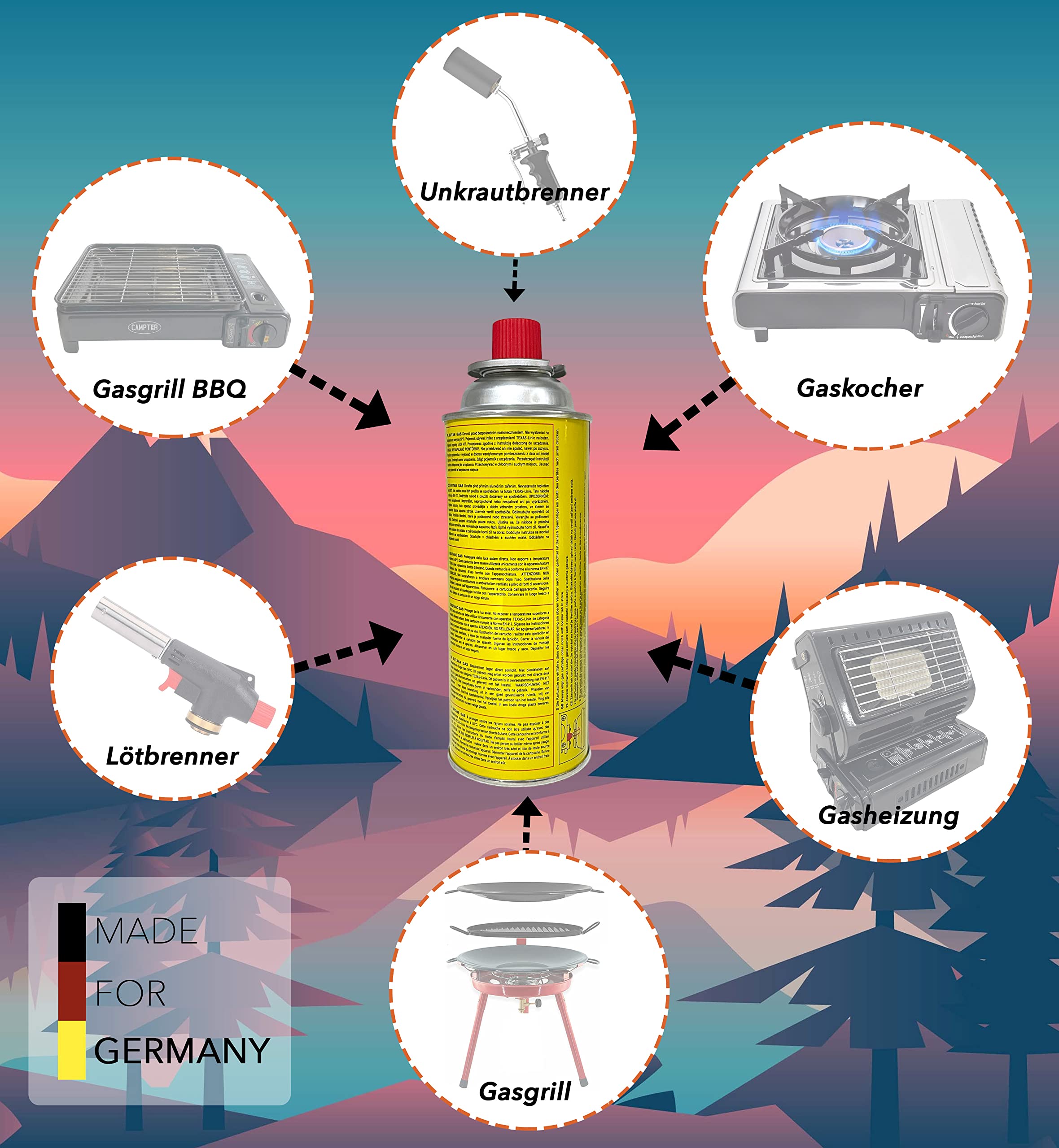 Lot de 4 cartouches de gaz butane pour camping - 227 g - 520 ml - Réchaud de camping - Réchaud à gaz - Réchaud à gaz - Chalumeau à souder (4 cartouches)