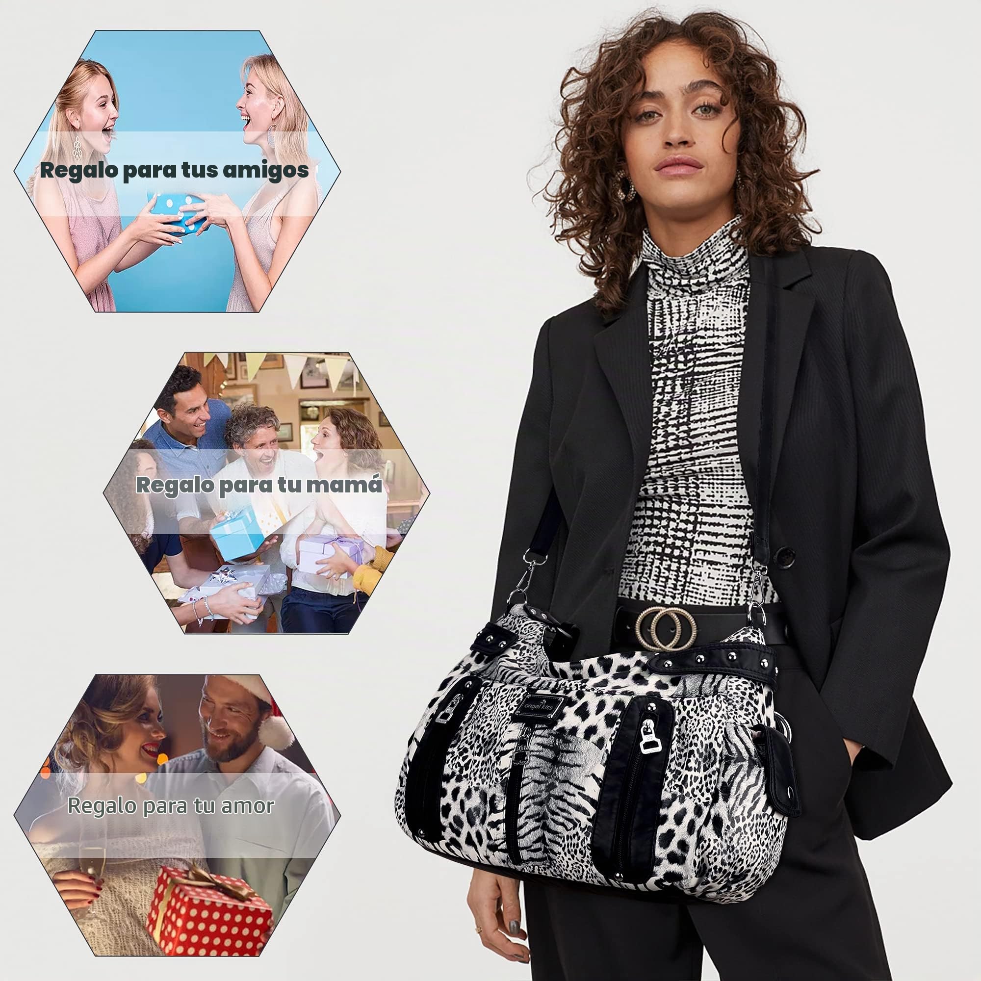 Angelkiss - Bolsos grandes con asas para mujer, de piel sintética lavada, de media luna tipo hobo, de hombro, bohemios, cruzados