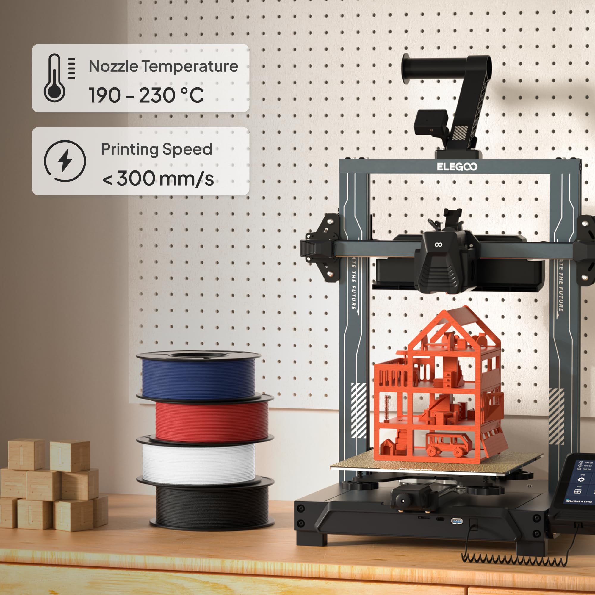 ELEGOO Zestaw matowych filamentów PLA 250 g 1,75 mm, 8 kolorów filamentów do drukarki 3D, wysoka dokładność wymiarowa, 8 szpul 250 g, czarny/biały/rubinowo-czerwony/różowy sakura/słoneczny żółty