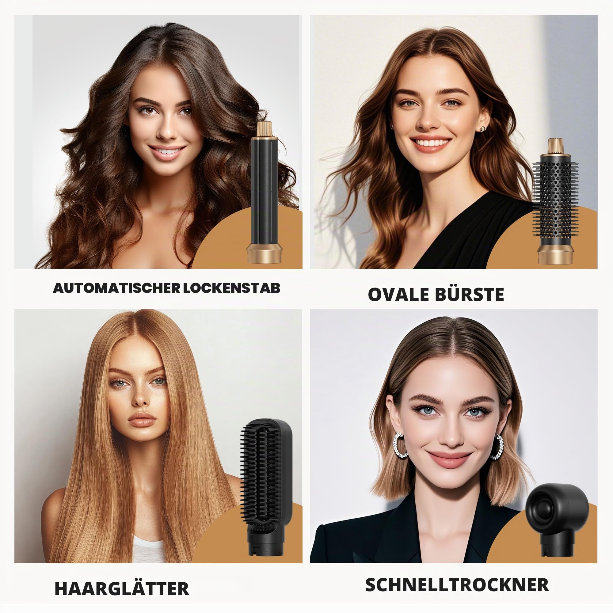 5-in-1 Warm Air Brush & Hairstyler Set, Multifunktions Haarstyler für Locken, Glätten & Volumen, LED-Digitalanzeige, 3 Heizstufen (50-110°C), Ionen-Technologie gegen Frizz, 1000W Profi-Styling-Kit