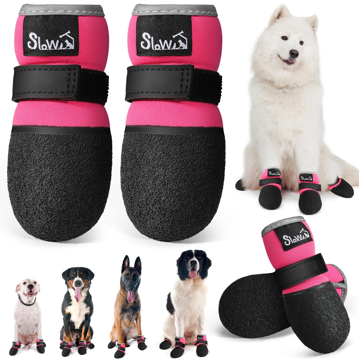 SlowTon Dog Shoes - Breathable Dog Sock Boots for Summer Hot Pavement Hardwood Floors Winter Snow, Waterproof Booties for Small Medium Large Dogs,