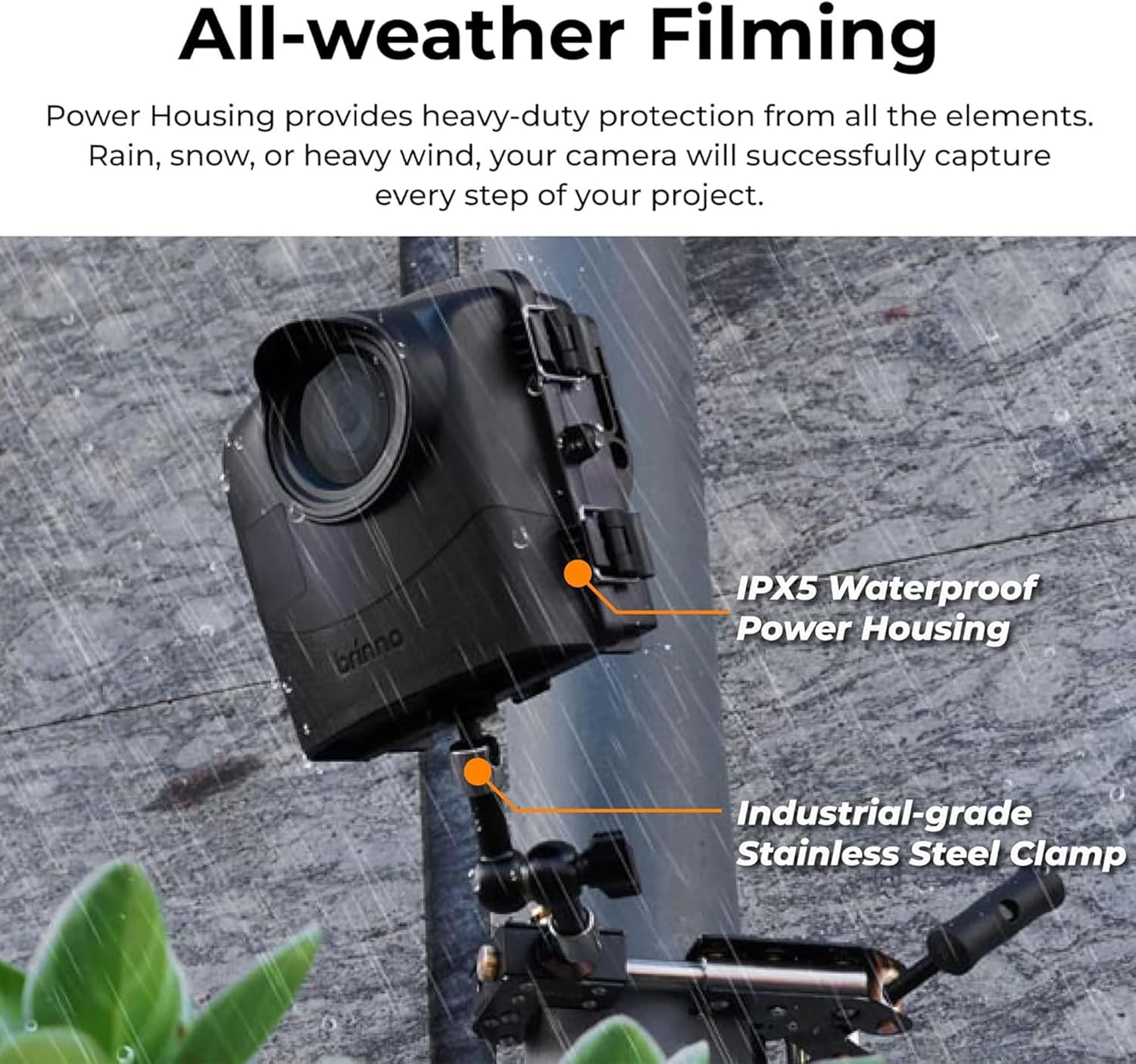 Brinno BCC2000Plus Construction Time Lapse Camera Bundle + APB1000 Rechargeable Battery Kit - TLC2000 Camera, 32 ft Extender, IPX5 Housing & Clamp Mount - MRB1000 Battery Pack, External Power Adapter