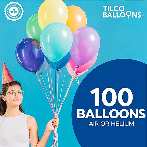 Miniatura 3 de TILCO BALLOONS 100 globos de látex biodegradables de 9 pulgadas Varios colores del arco iris Perfecto para cumpleaños, fiestas, bodas y eventos