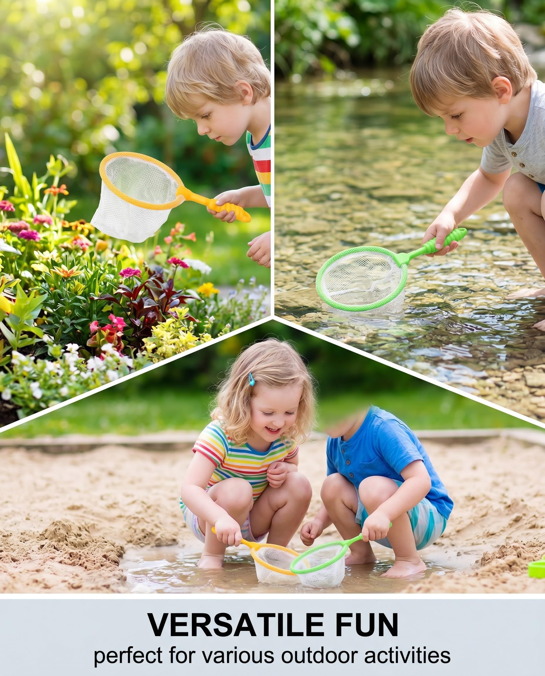 Retino da Pesca per Bambini, 2 Pezzi Giallo e Verde, Leggero e Robusto, ideale per Catturare Giochi all'Aperto e Mare.