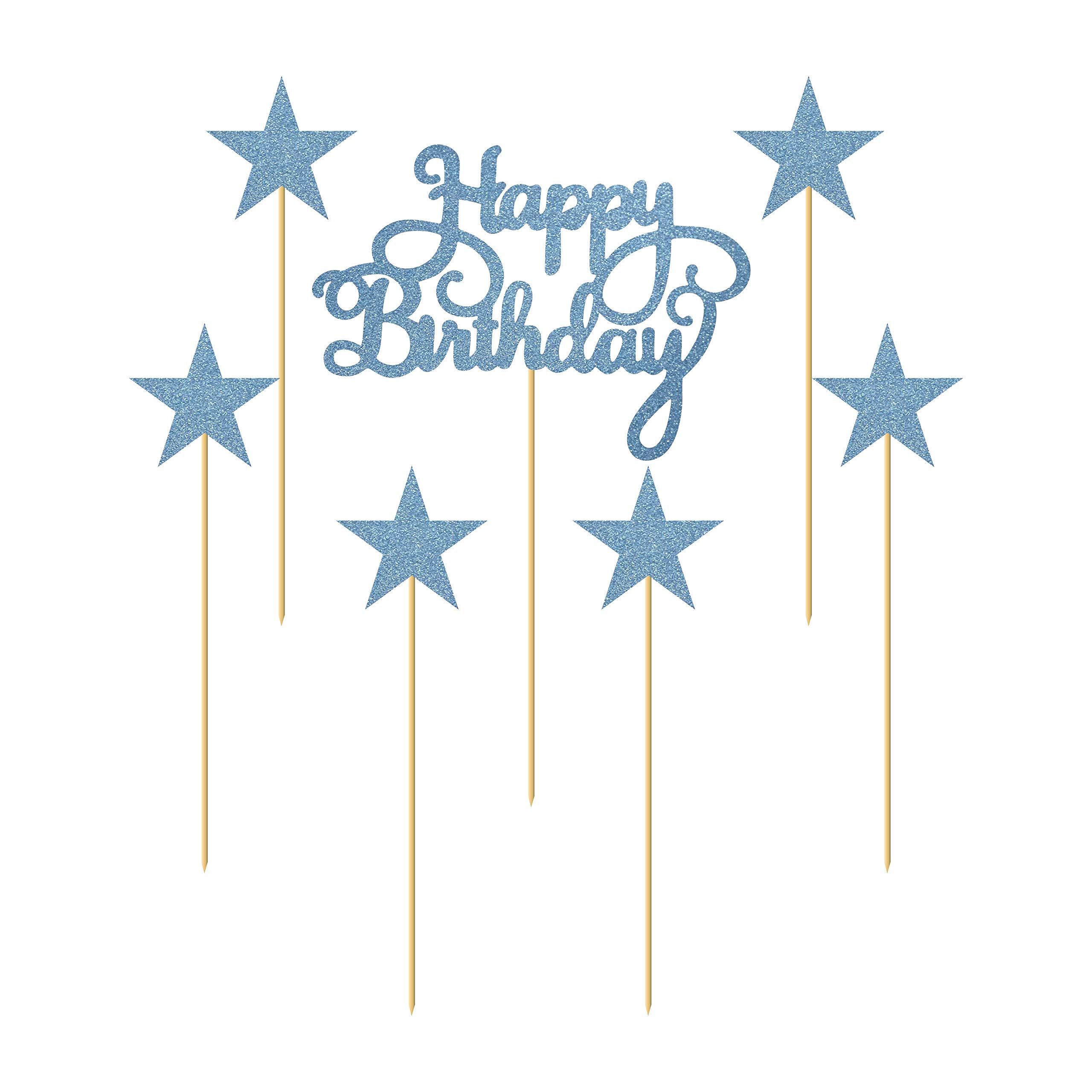 Buy SVM CRAFT® Happy birthday cake topper (Blue) 7 Pack Glitter Letters