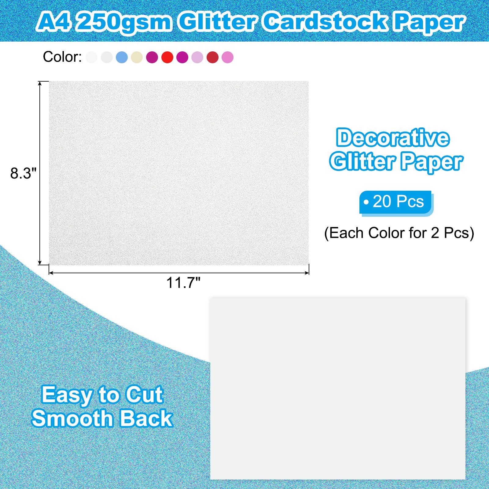 PATIKIL 20Sheets Multicolor Glitter Cardstock Paper - Image 2