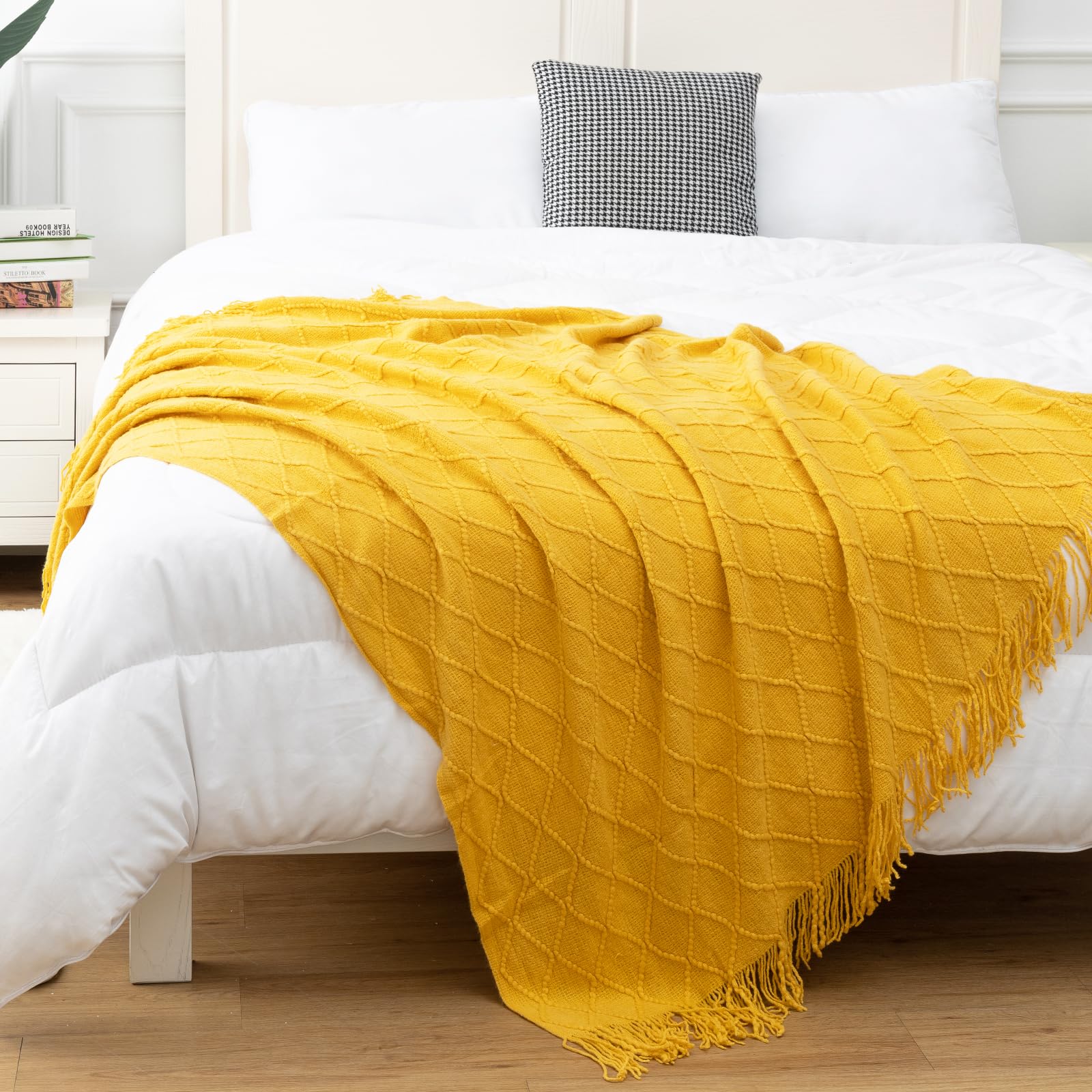 MayNest Coperta in cotone intrecciato bohémien, reversibile, per divano, letto o sedia, decorazione astrologica (giallo, 71 x 51 cm