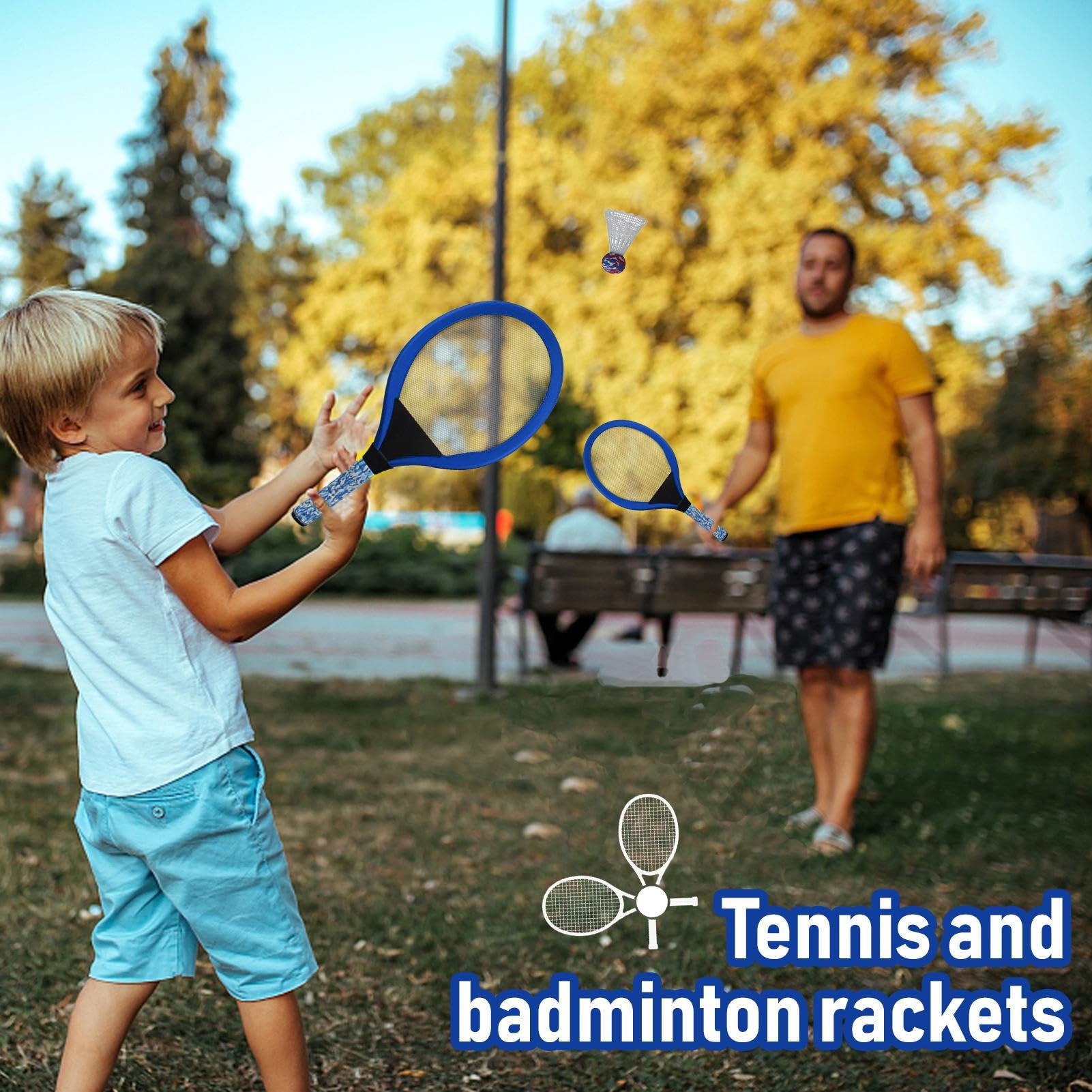 Raquette de tennis et de badminton - ABS - Raquette de sport pour enfants - Convient aux débutants - Jeu de balle interactive familiale avec volants et balle de tennis pour jouer dans la cour - 4