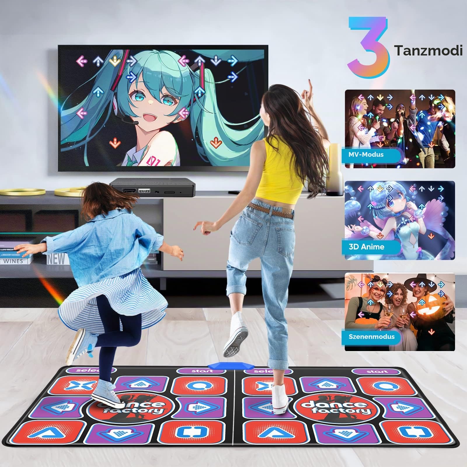 Ultimate Family Fun Double Tanzmatte – rutschfeste kabellose Tanzmatte mit mehr als 200 Spielen und mehr als 100 Musikstücken für Kinder und Erwachsene (166 x 93 cm)