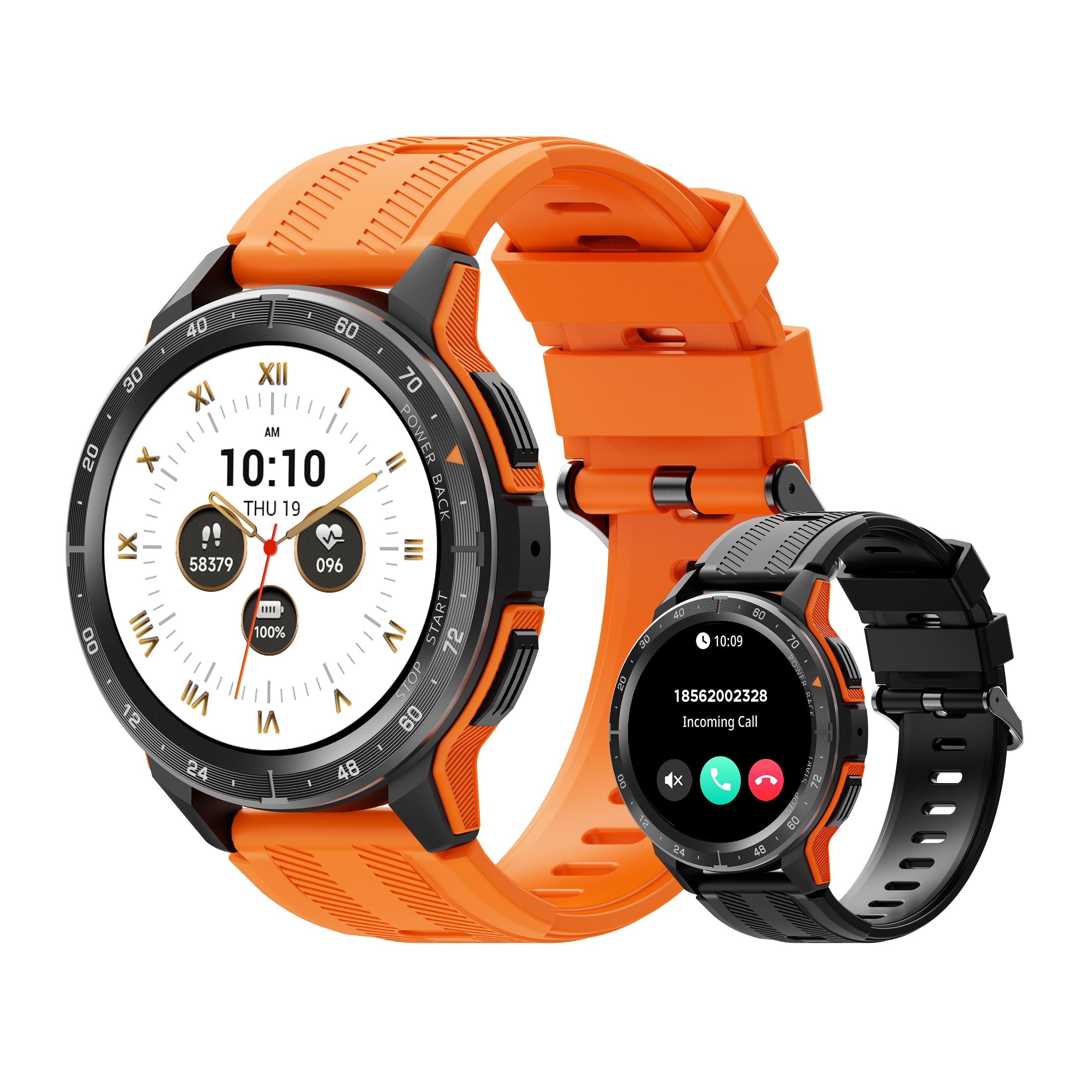VIRANSmart Watch for Men (Answer/Make Calls), 35 Days Extra-Long Battery, IP68 Waterproof 1.43’’ AMOLED Military Smartwatch, 100+ Sport Modes Fitness Watch with SpO2/Sleep/Heart Rate Monitor (Orange)