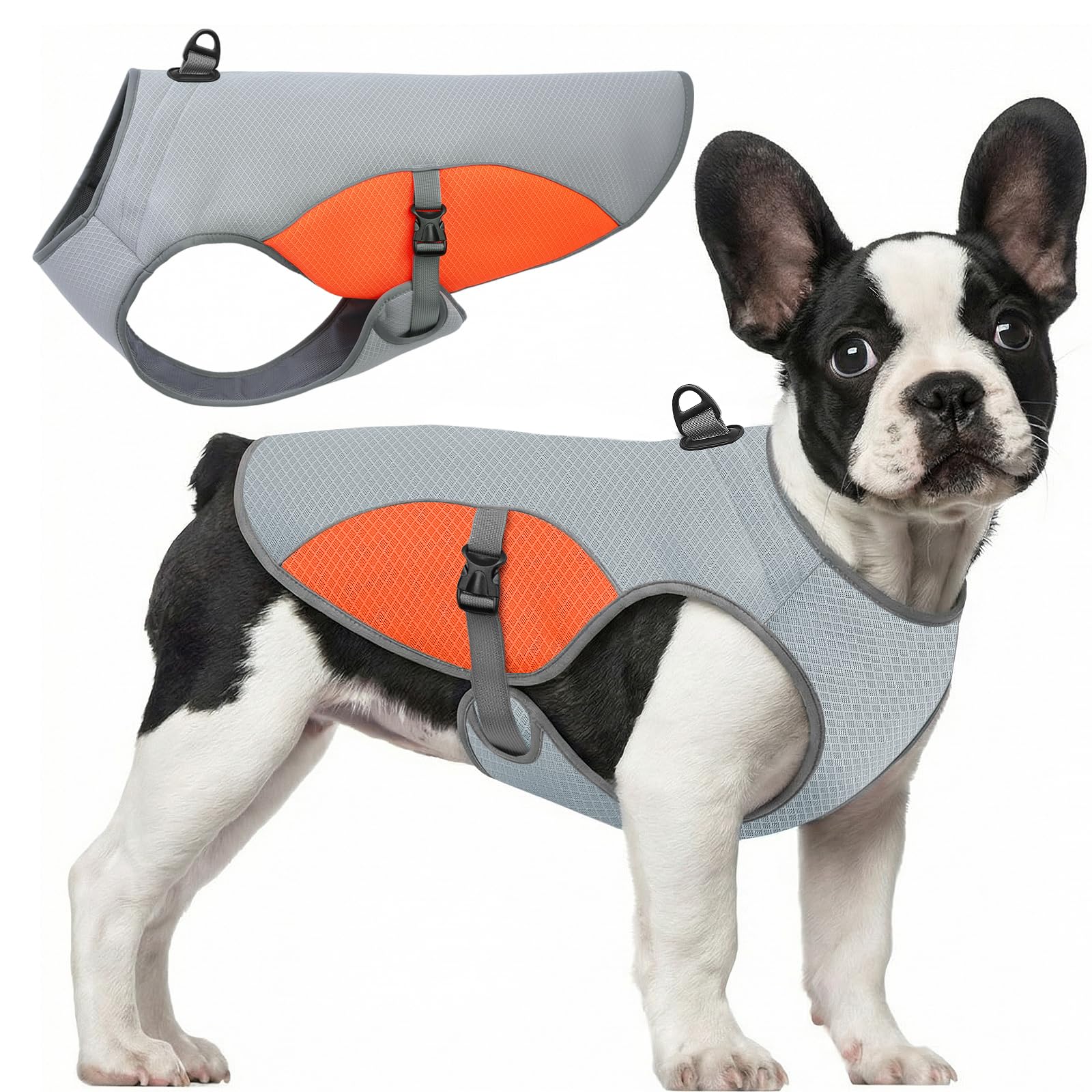 Dog Cooling Jacket for Large Dogs, Pet Cooling Vest with Mesh and D Ring, Dog Reflective Stripe Cooler Jacket for Beach, Hiking, Walking, Blue-L — view 8