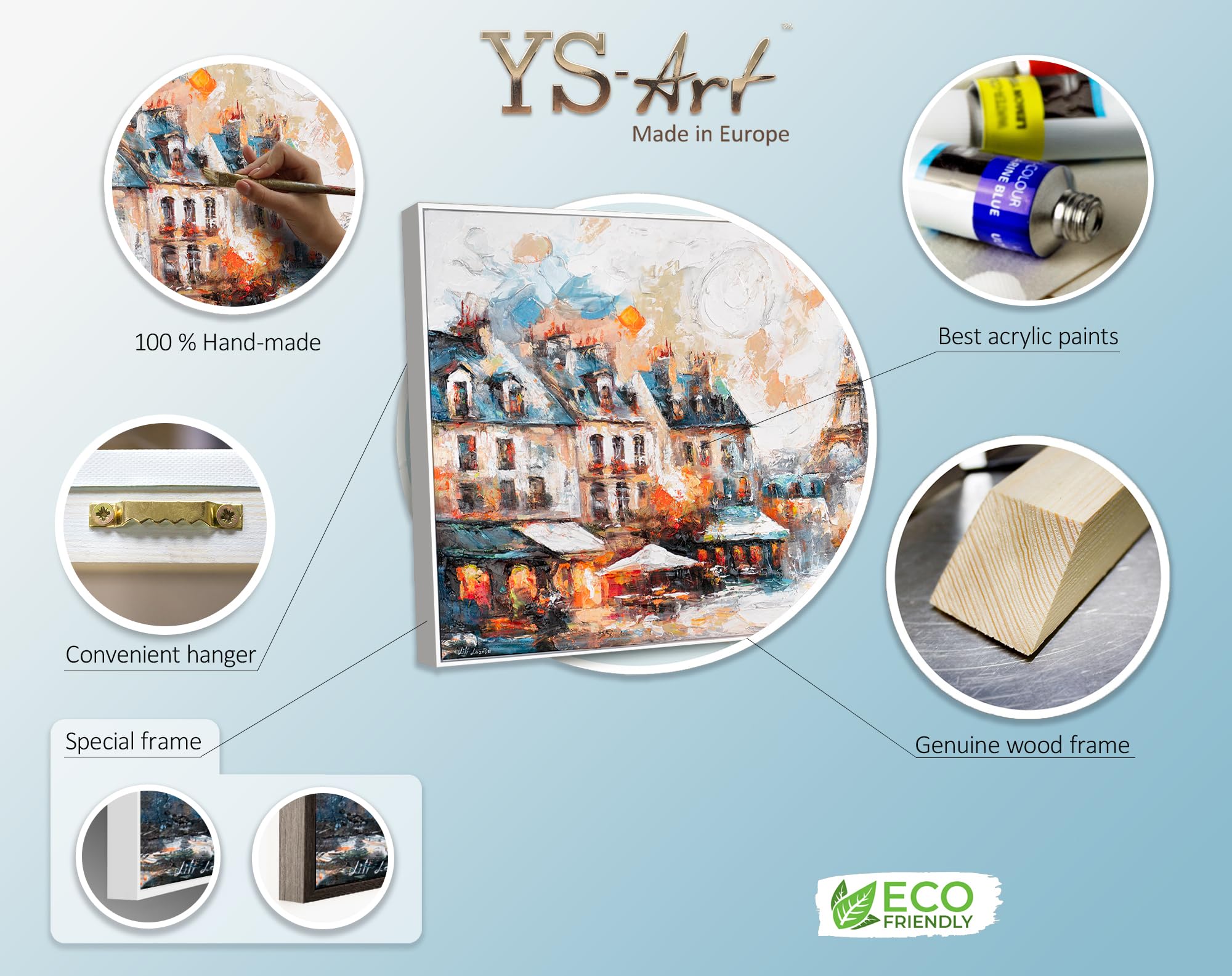 YS-Art Peinture de paysage Peintures acryliques sur toile Images modernes avec ensemble de cadre Tableau mural peint à la main Décoration de salon Véritable œuvre d'art 100x50 cm