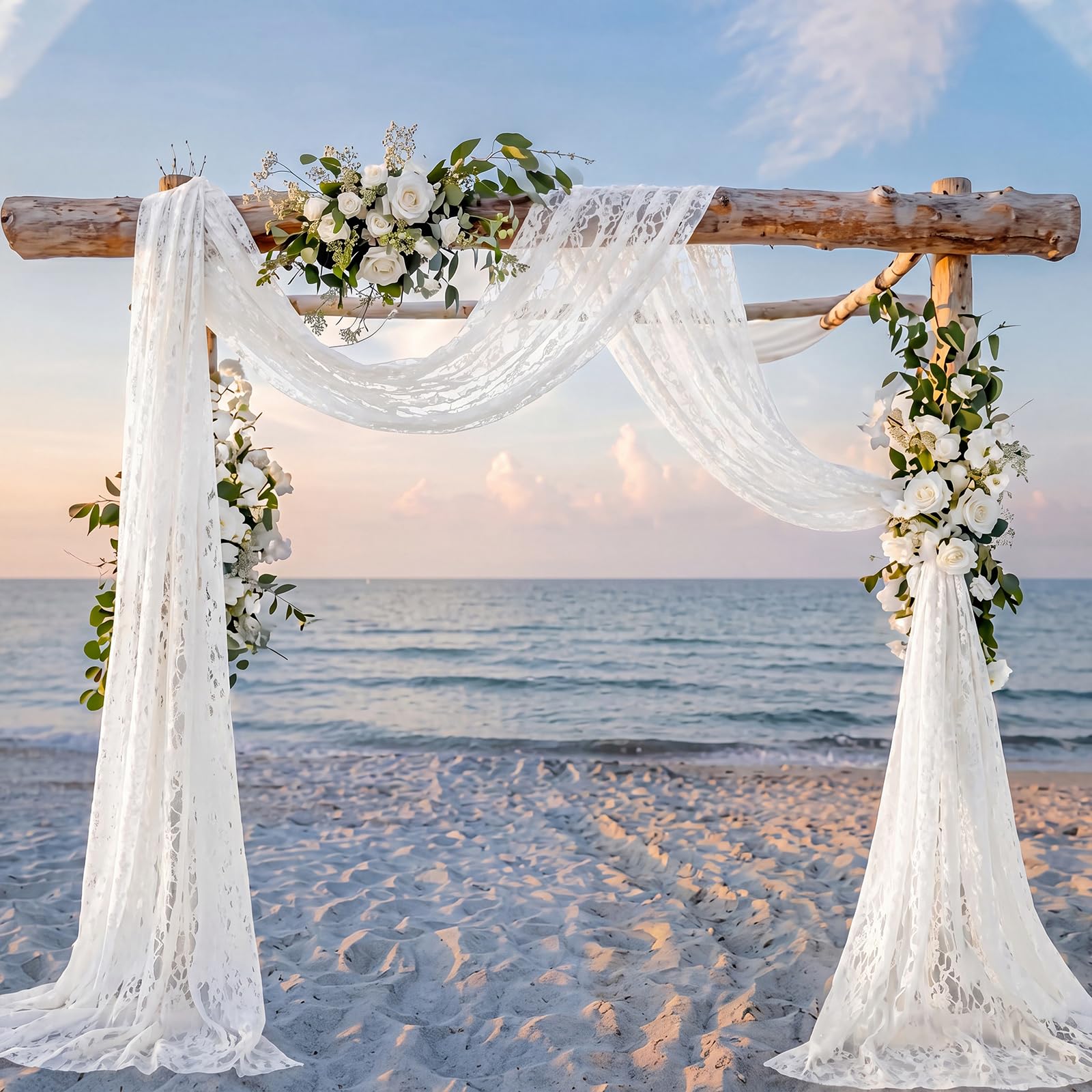 HunnmingRe Lace Wedding Arch Draping Fabric 30" x18 FT, 2 Panel, White