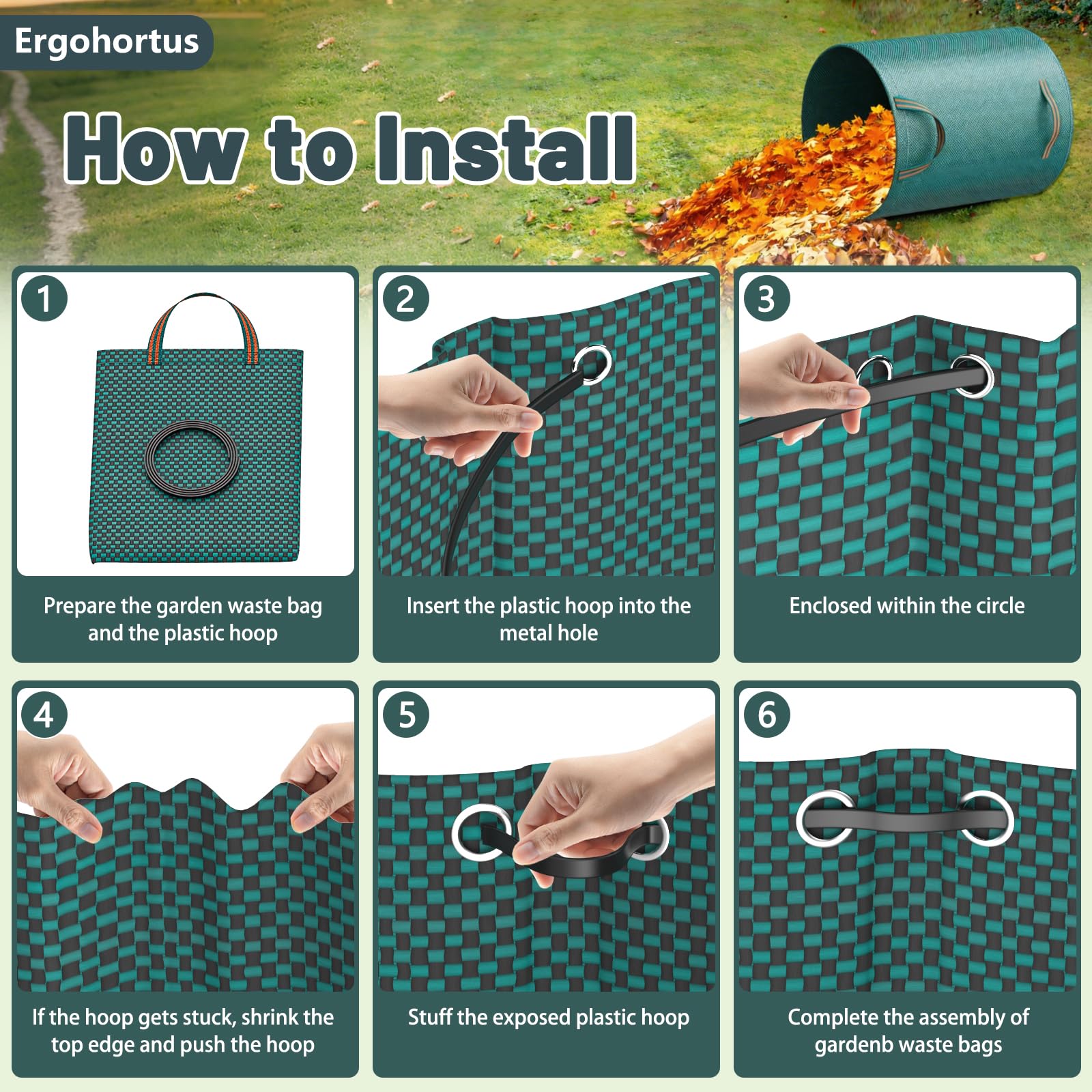Garden Waste Bags Heavy Duty, 500L x 2 Reusable Garden Sacks with Handles, Industrial-Grade Fabric Recycling Garden Bags for Leaves, Trash, Debris, Garden Rubbish Bags Waterproof — view 7